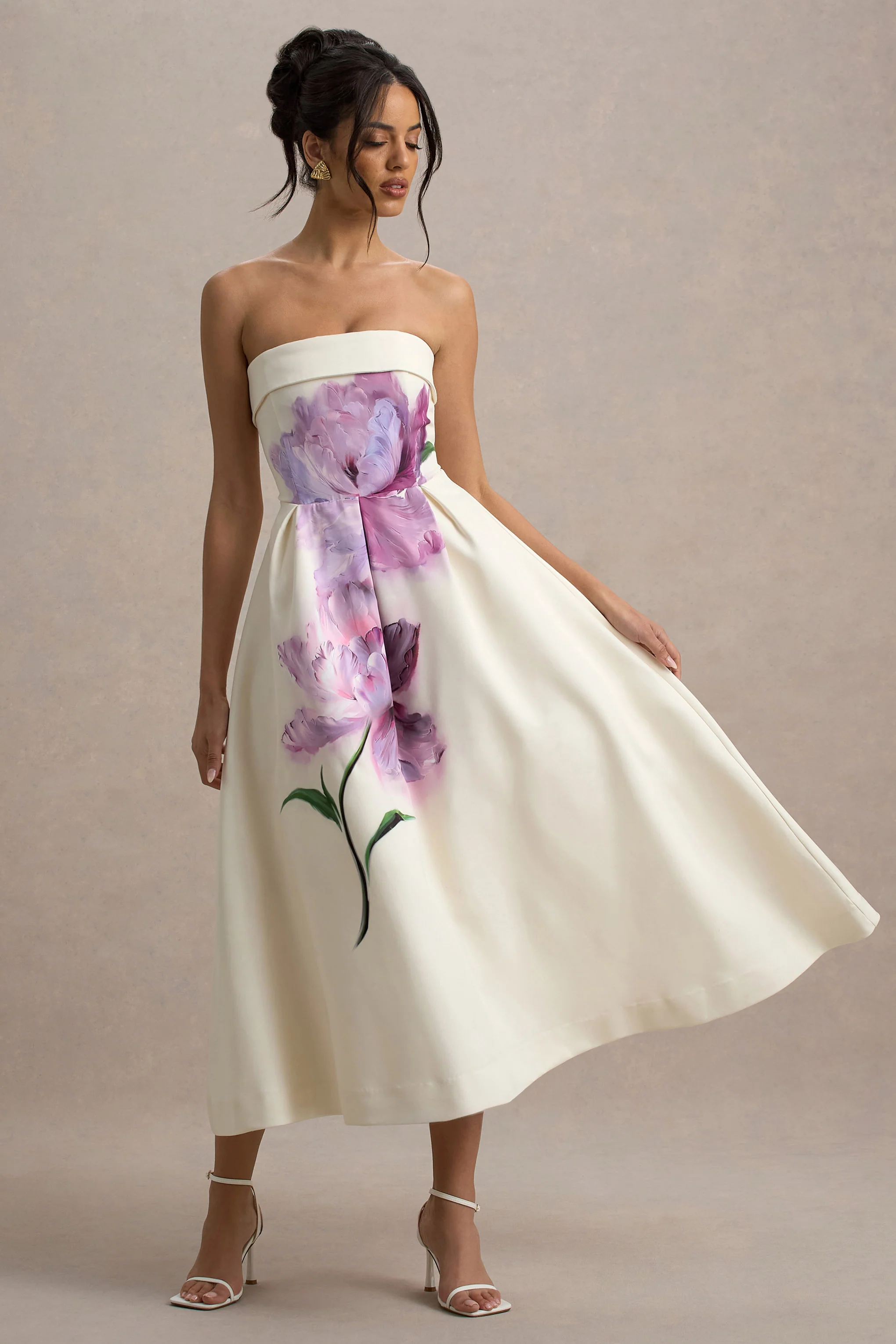 Annalise | Robe Mi-Longue Rose Floral Évasée à Bandeau - Image 5