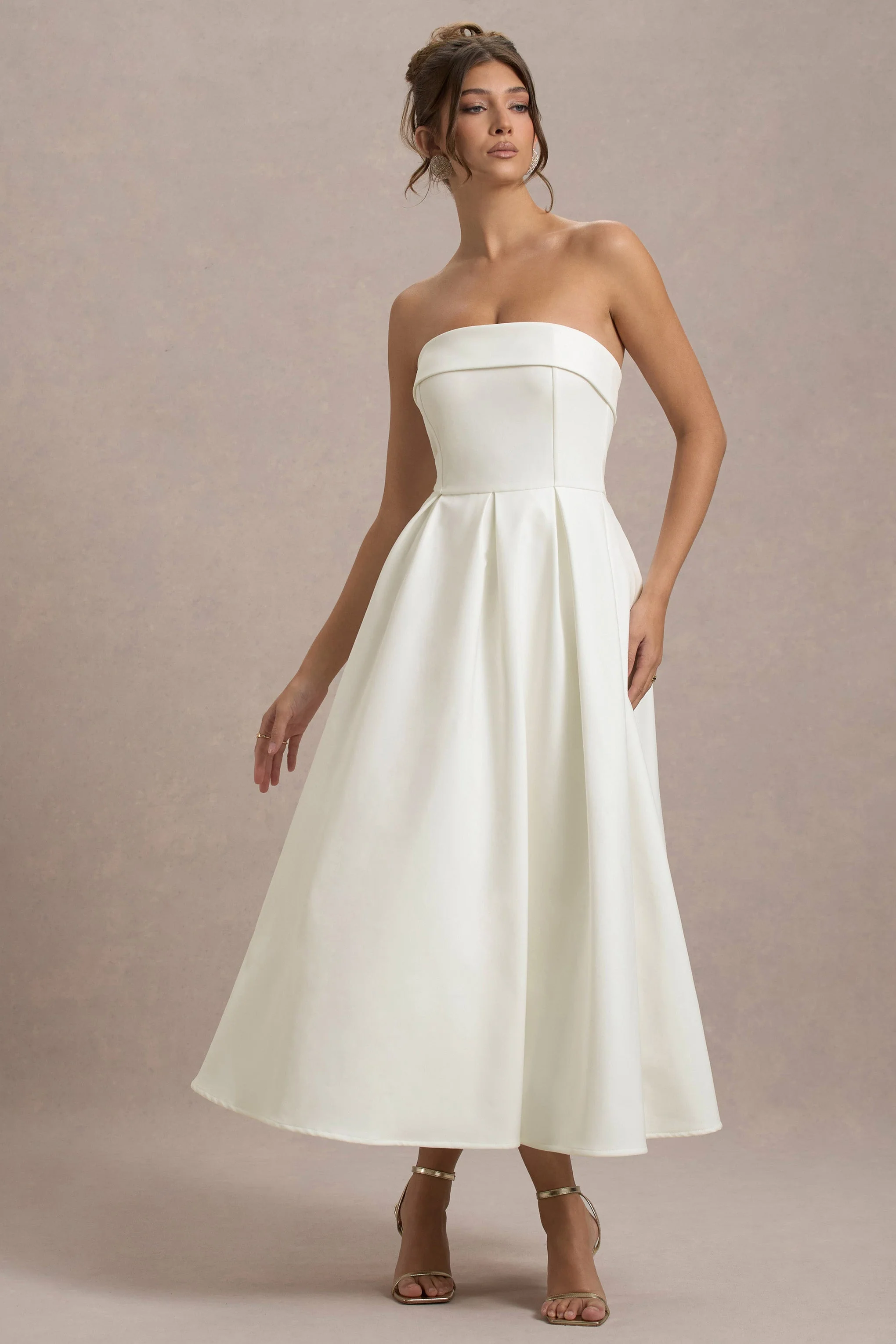 Annalise | Robe Mi-Longue Ecru  Évasée à Bandeau - Image 5
