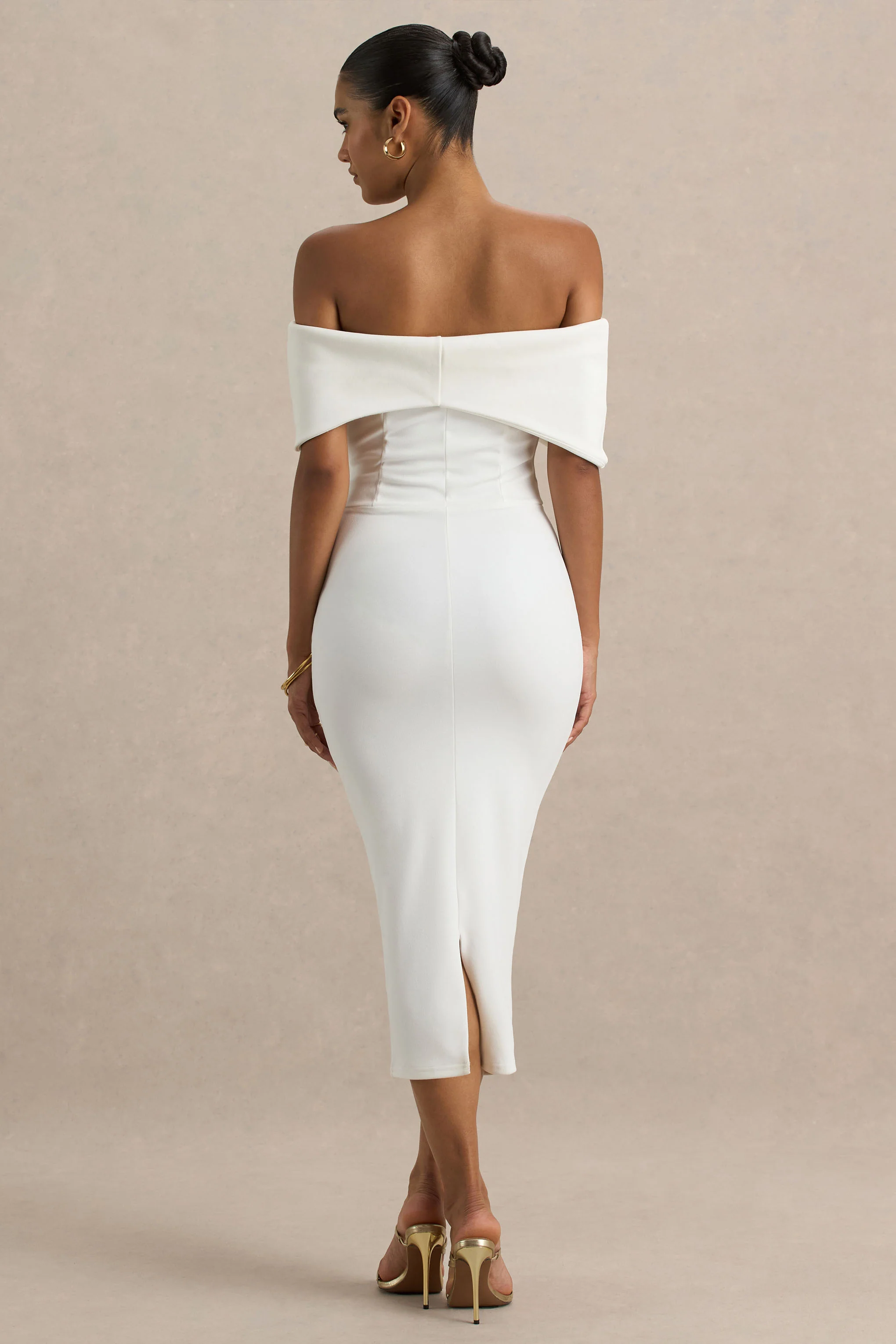 Bayshore | Robe Mi-Longue Blanche Bardot à Nœud - Image 2