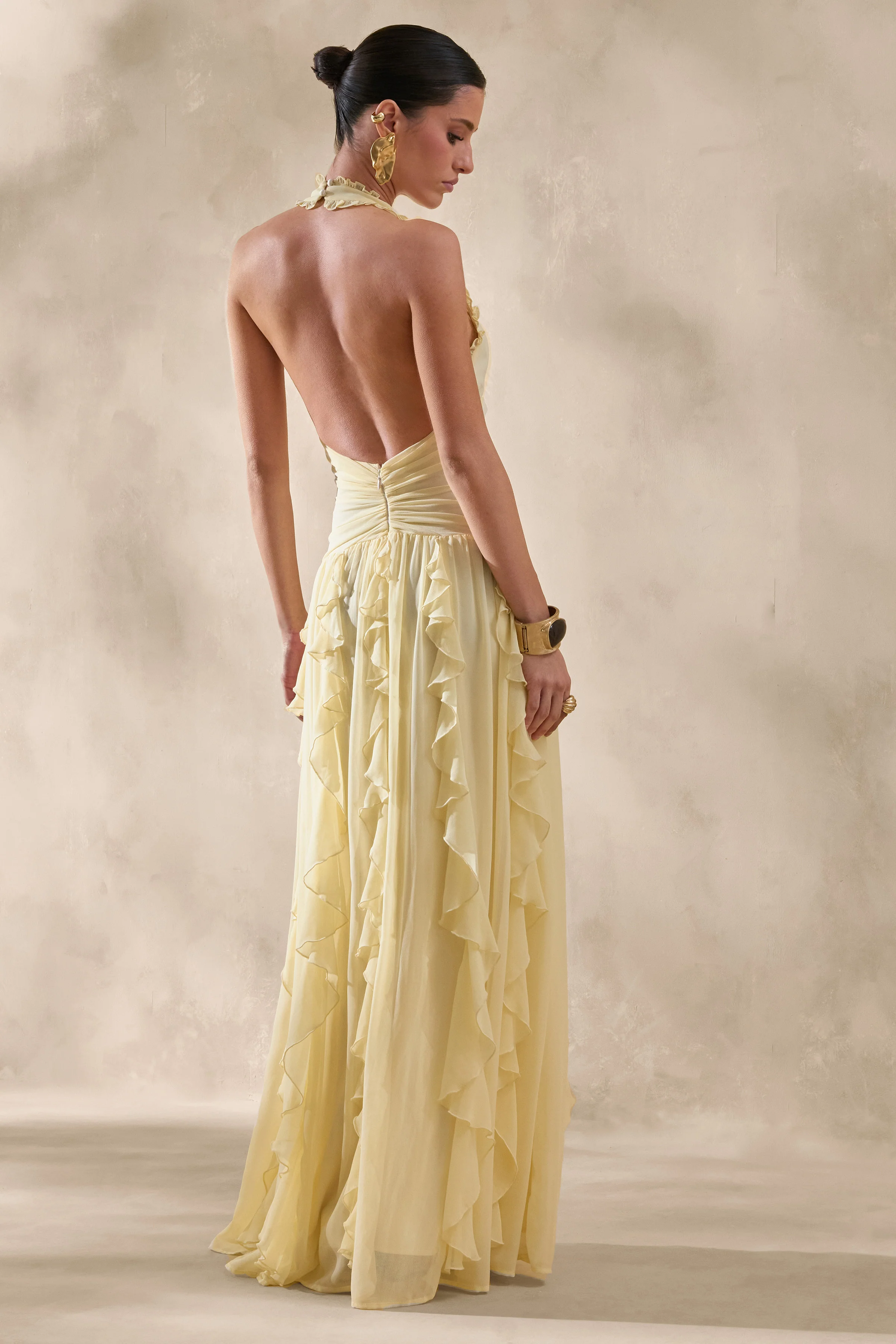 Bea | Robe longue citron à décolleté plongeant et volants - Image 5