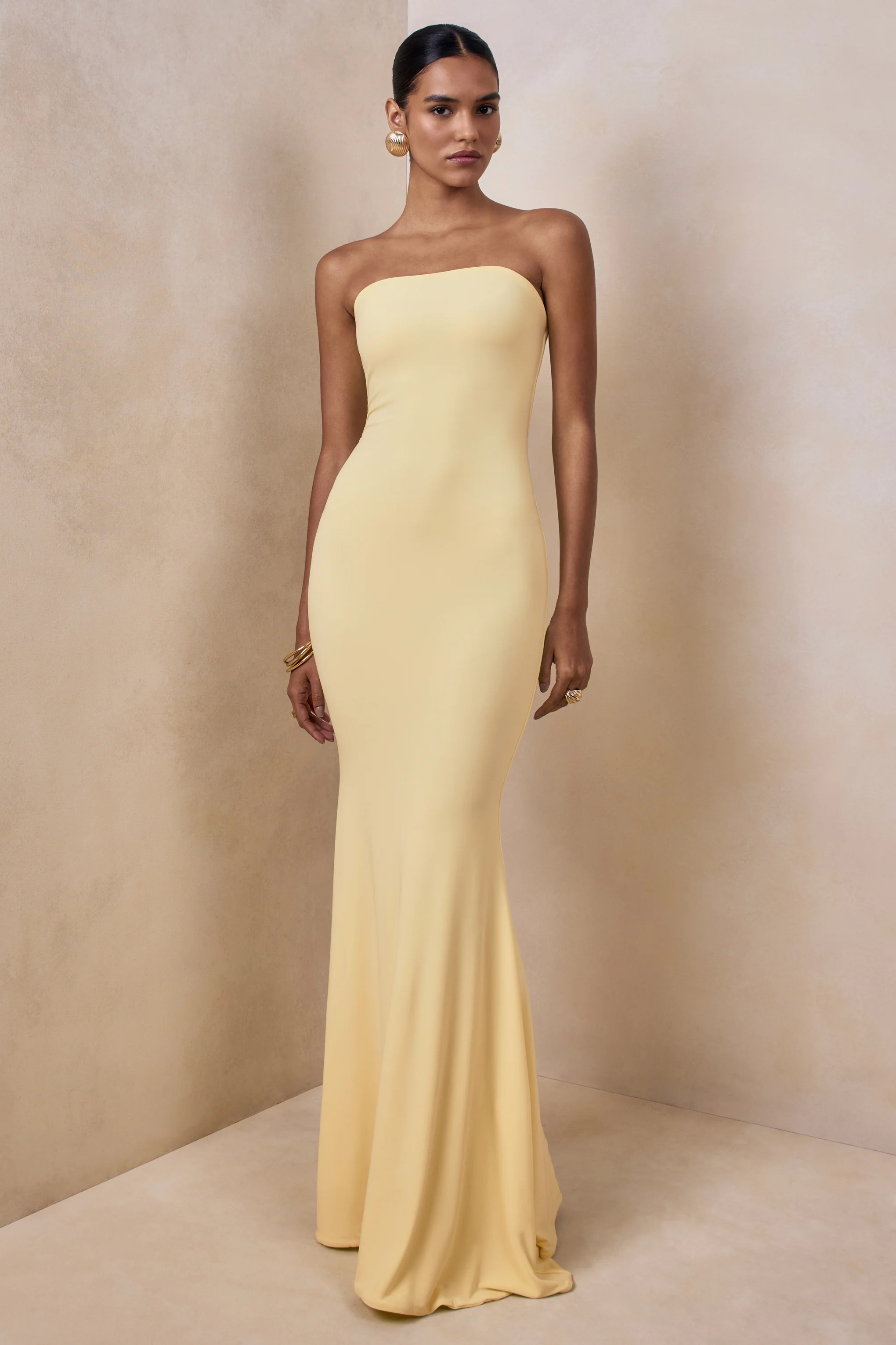 Ceremony | Robe longue jaune citron à encolure en bandeau