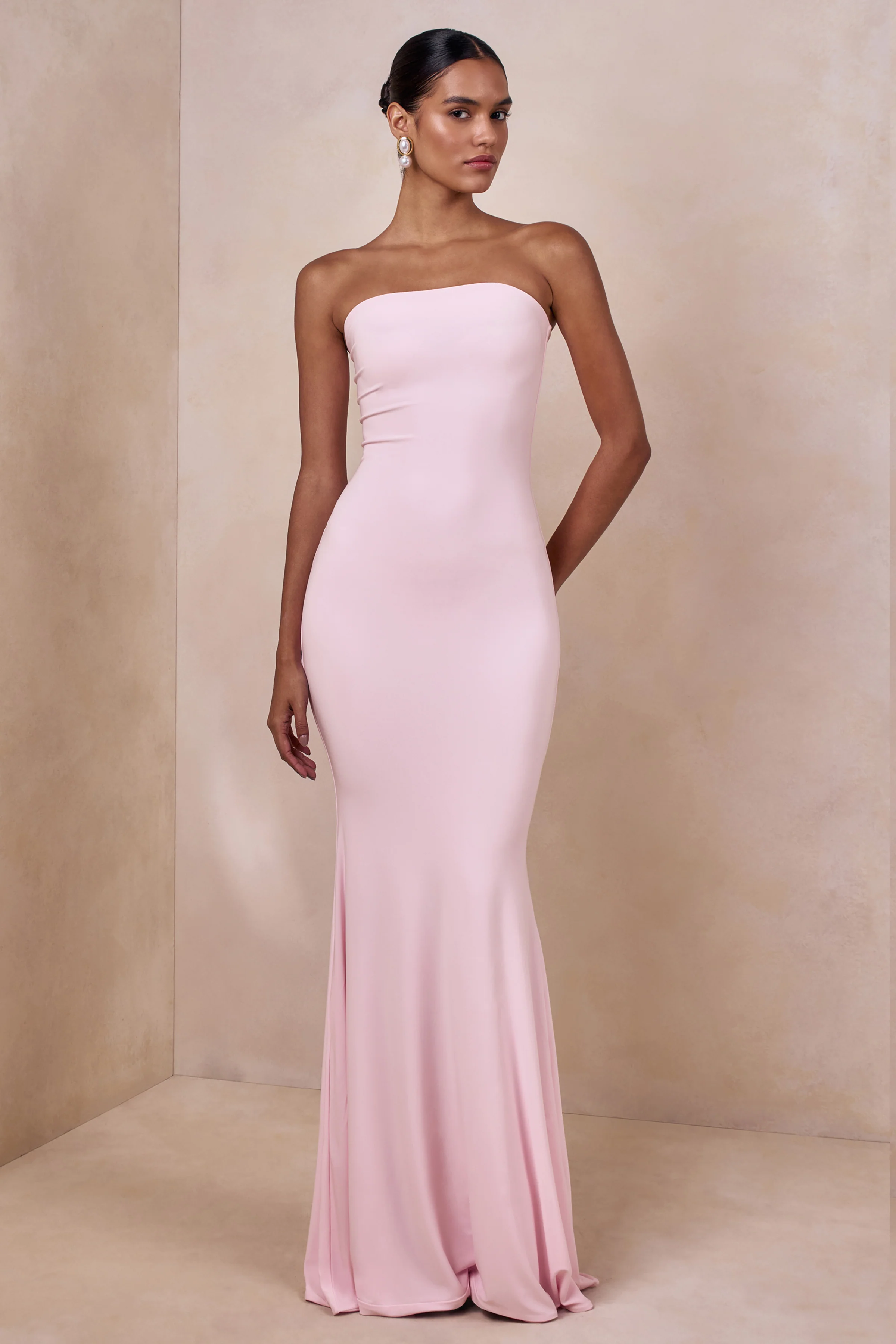 Ceremony | Robe longue rose poudré à encolure en bandeau