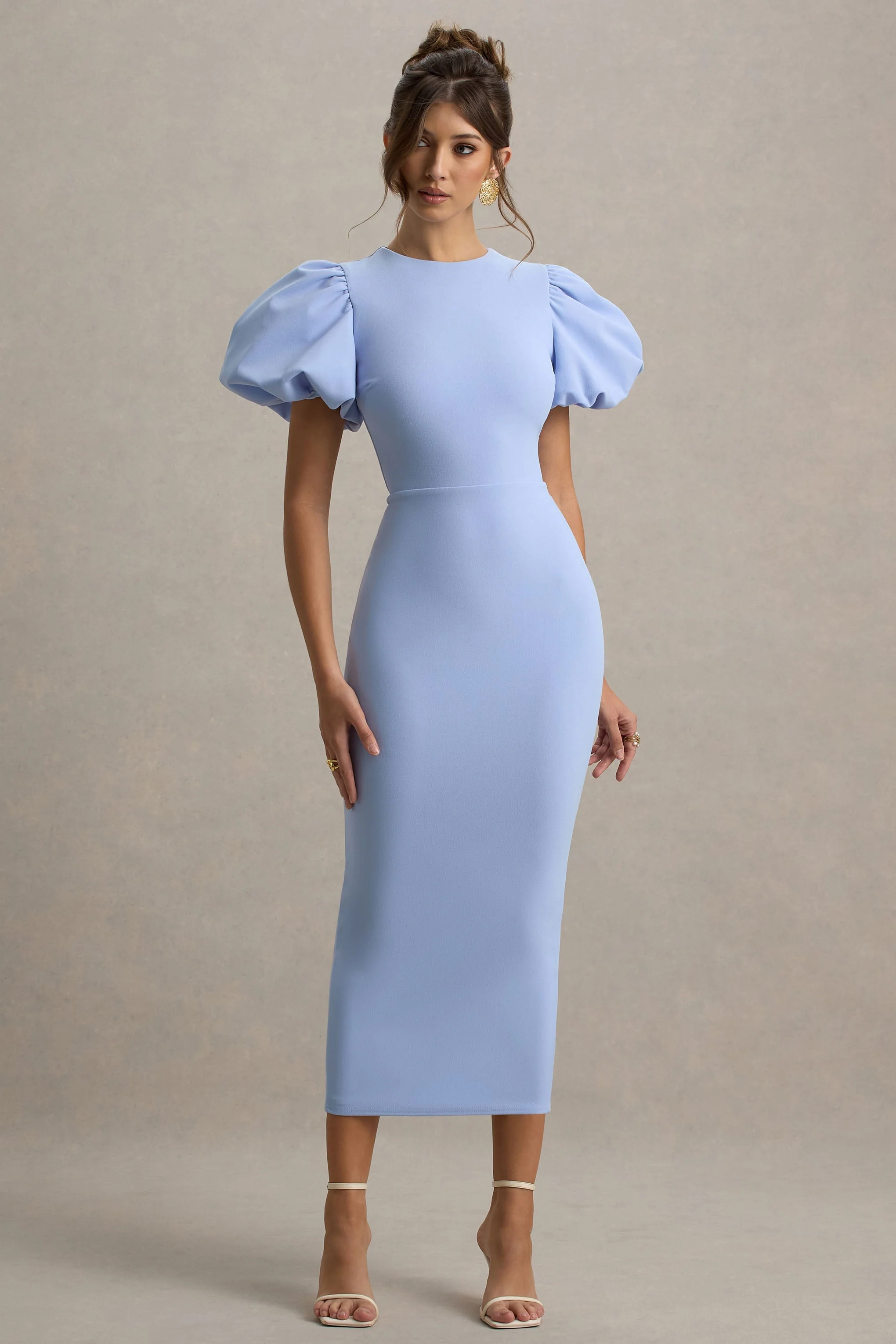 Dakota | Robe Mi-Longue Bleu Poudré à Manches Bouffantes - Image 7
