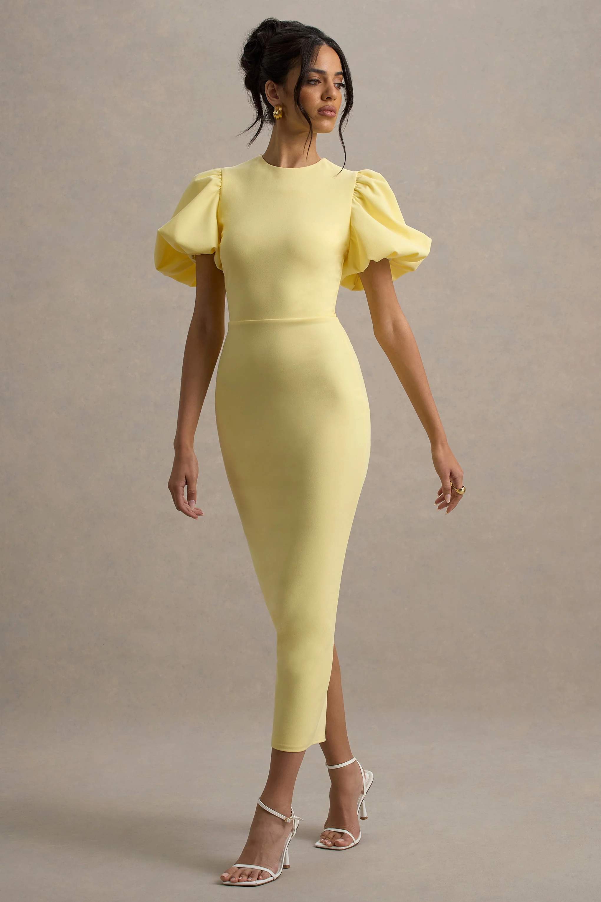 Dakota | Robe Mi-Longue Citron à Manches Bouffantes - Image 3