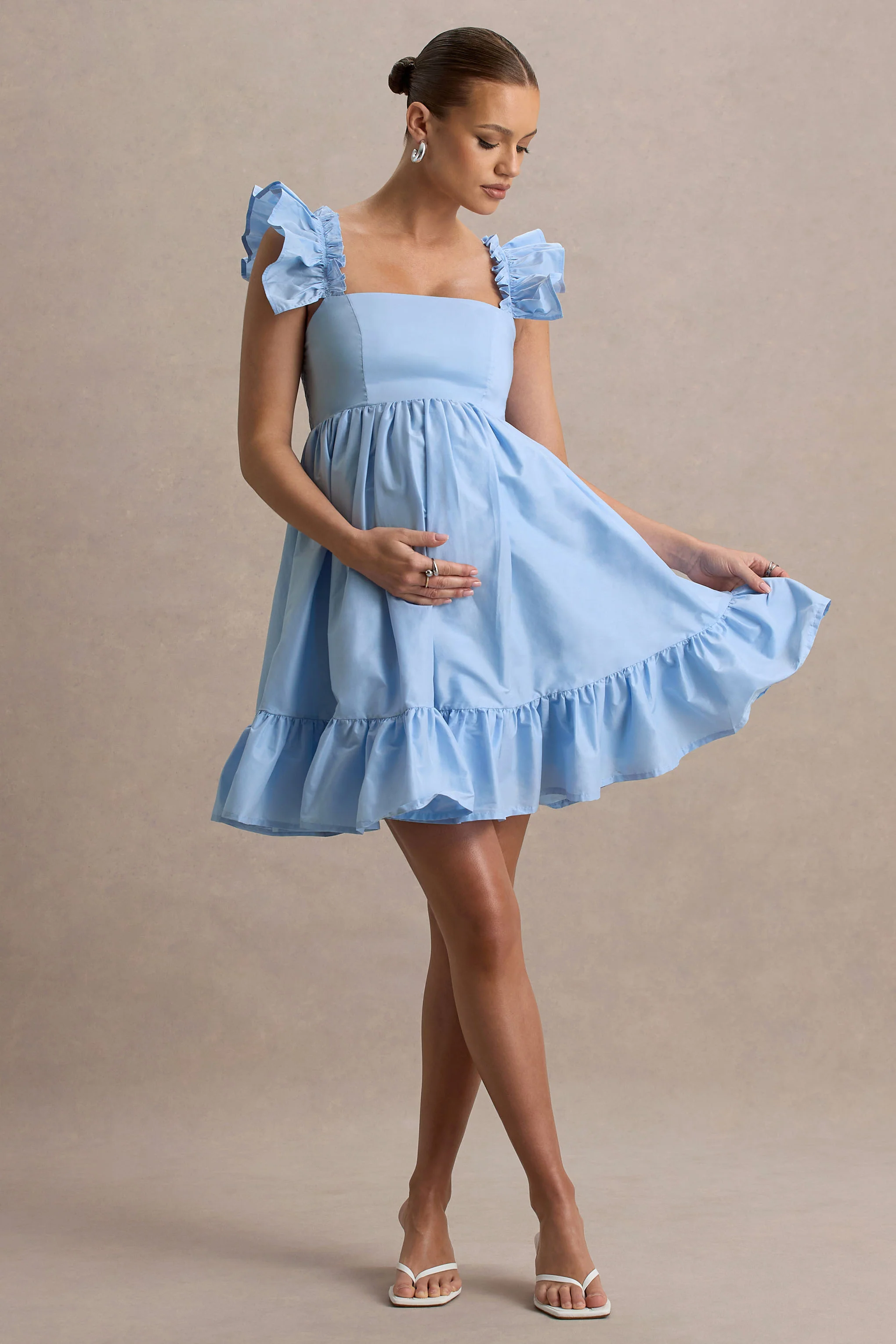 Dolly Daze | Mini-robe de maternité à manches volantées bleu poudre - Image 4