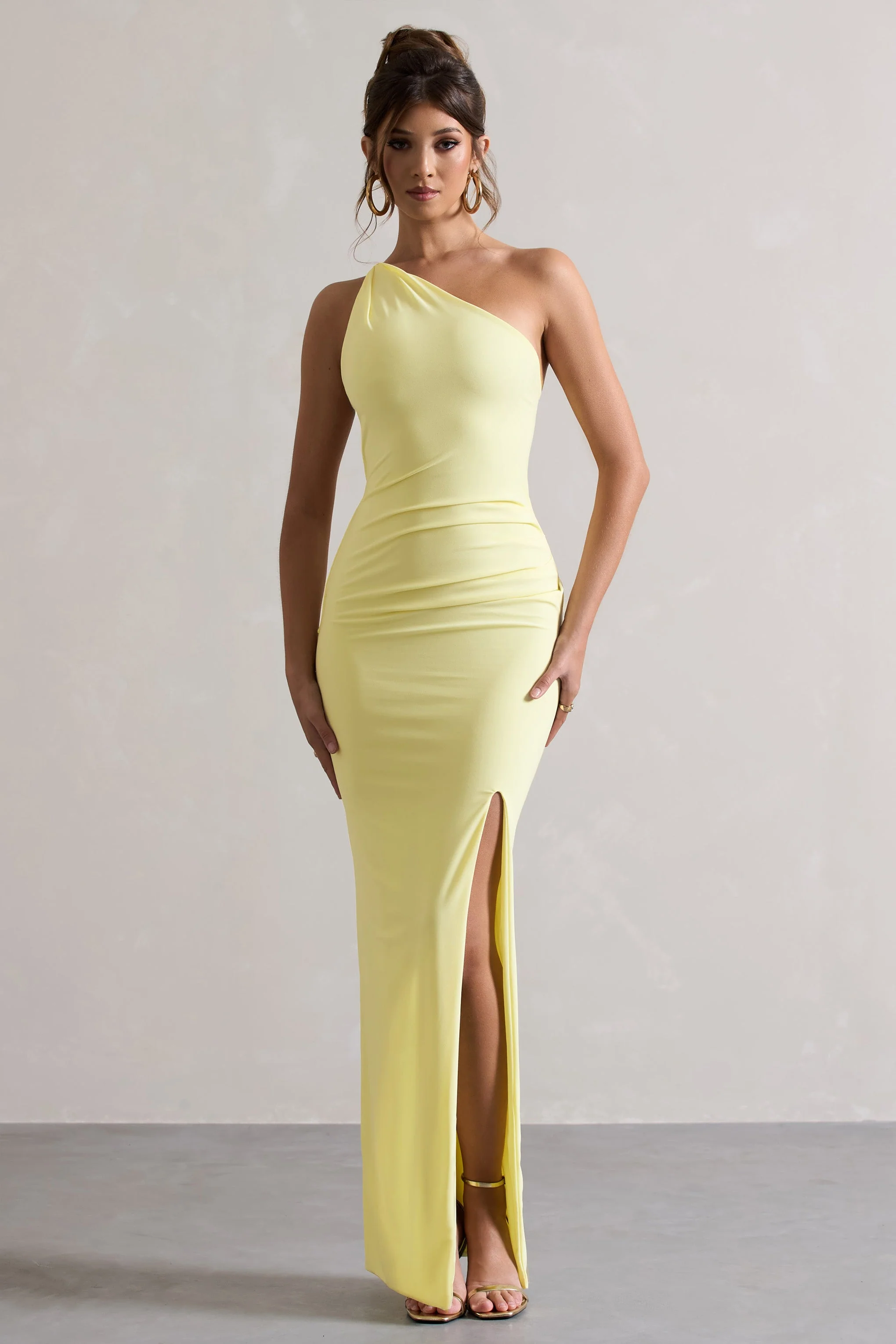 Dressing Up | Robe longue asymétrique jaune citron avec dos ouvert - Image 3