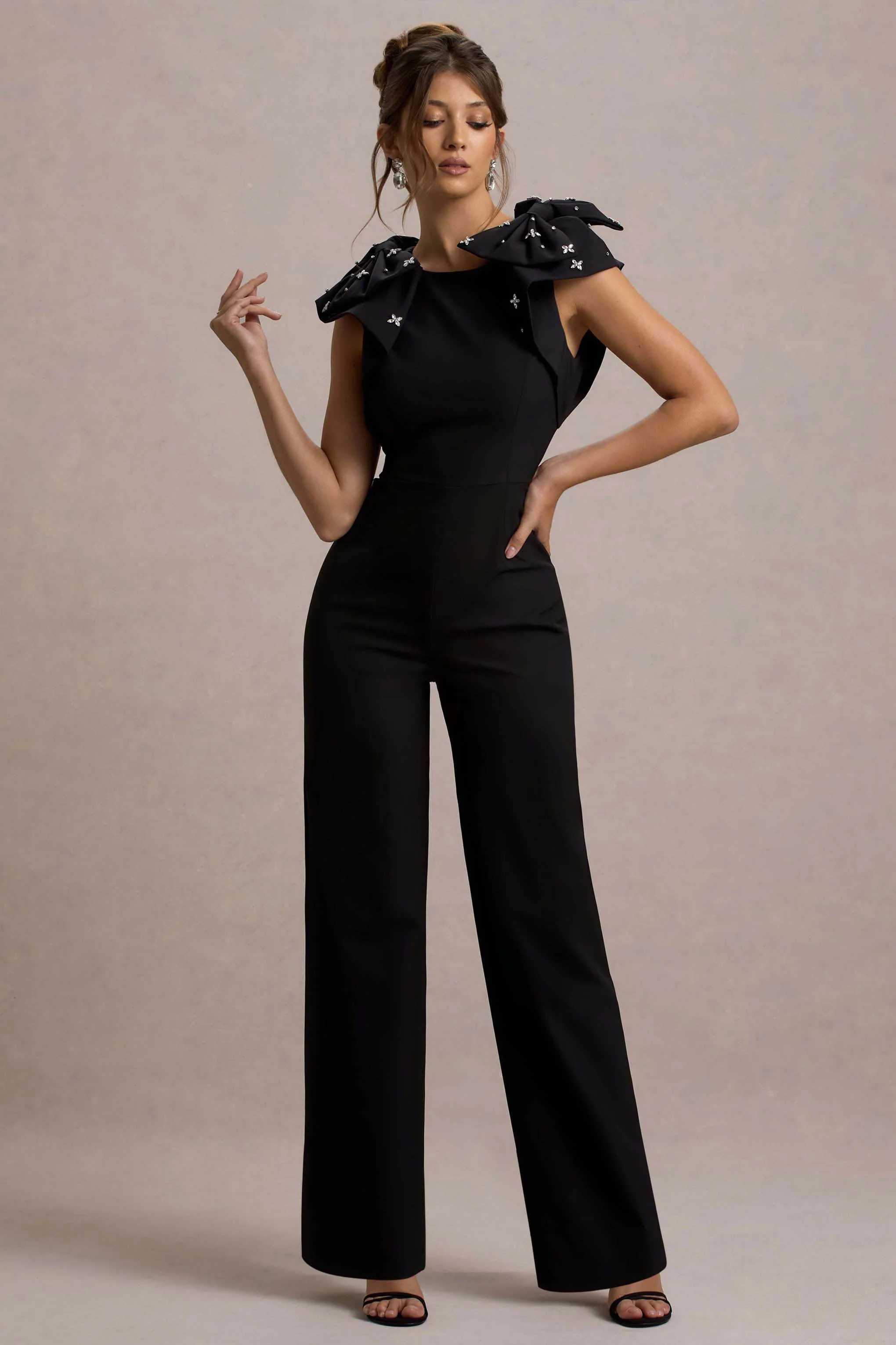 Elma | Combinaison Noire à Jambes Droites avec Nœuds Embellisés - Image 3