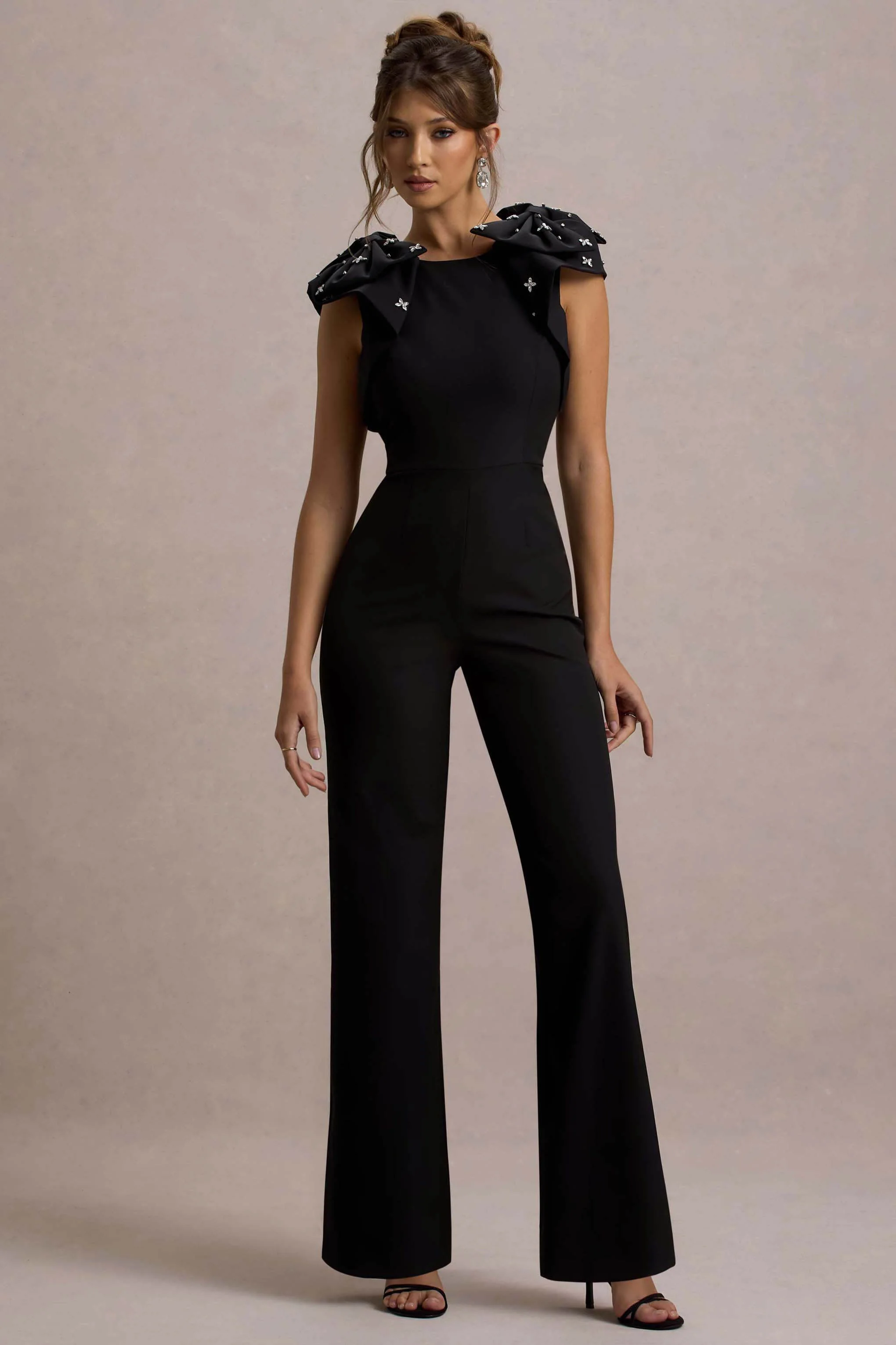 Elma | Combinaison Noire à Jambes Droites avec Nœuds Embellisés - Image 5