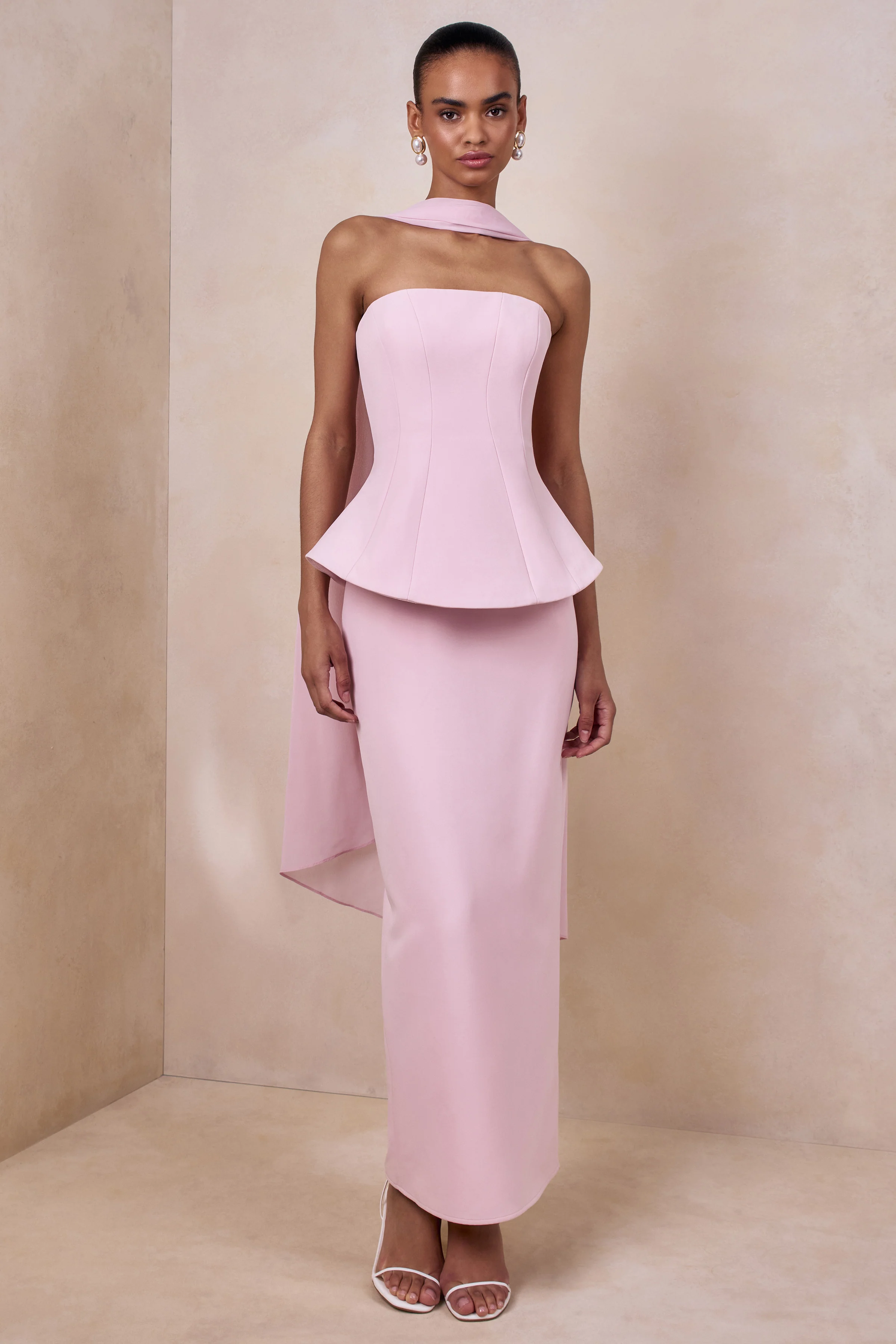 Farron | Robe longue rose clair bandeau effet corset