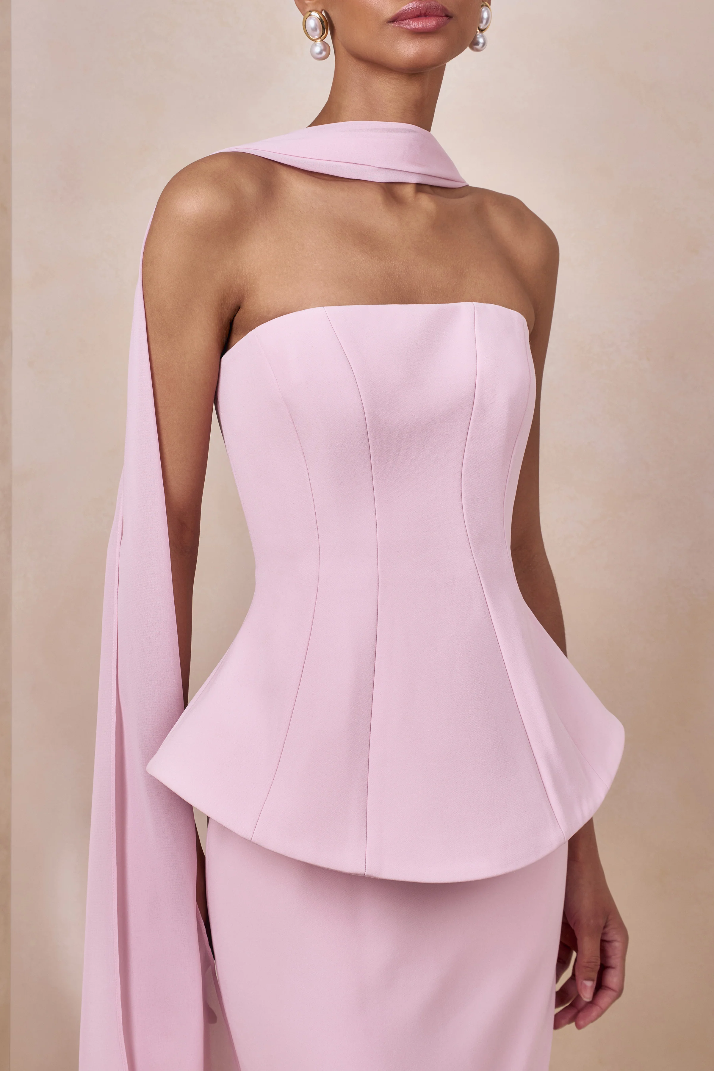 Farron | Robe longue rose clair bandeau effet corset - Image 3