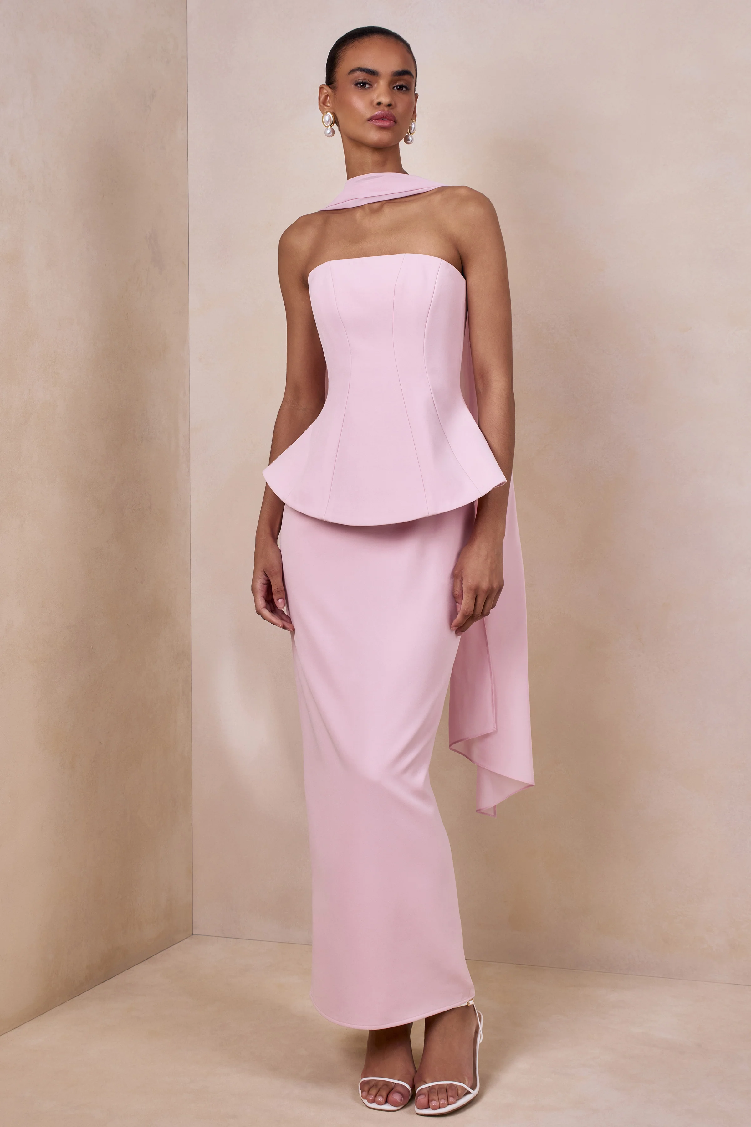 Farron | Robe longue rose clair bandeau effet corset - Image 5