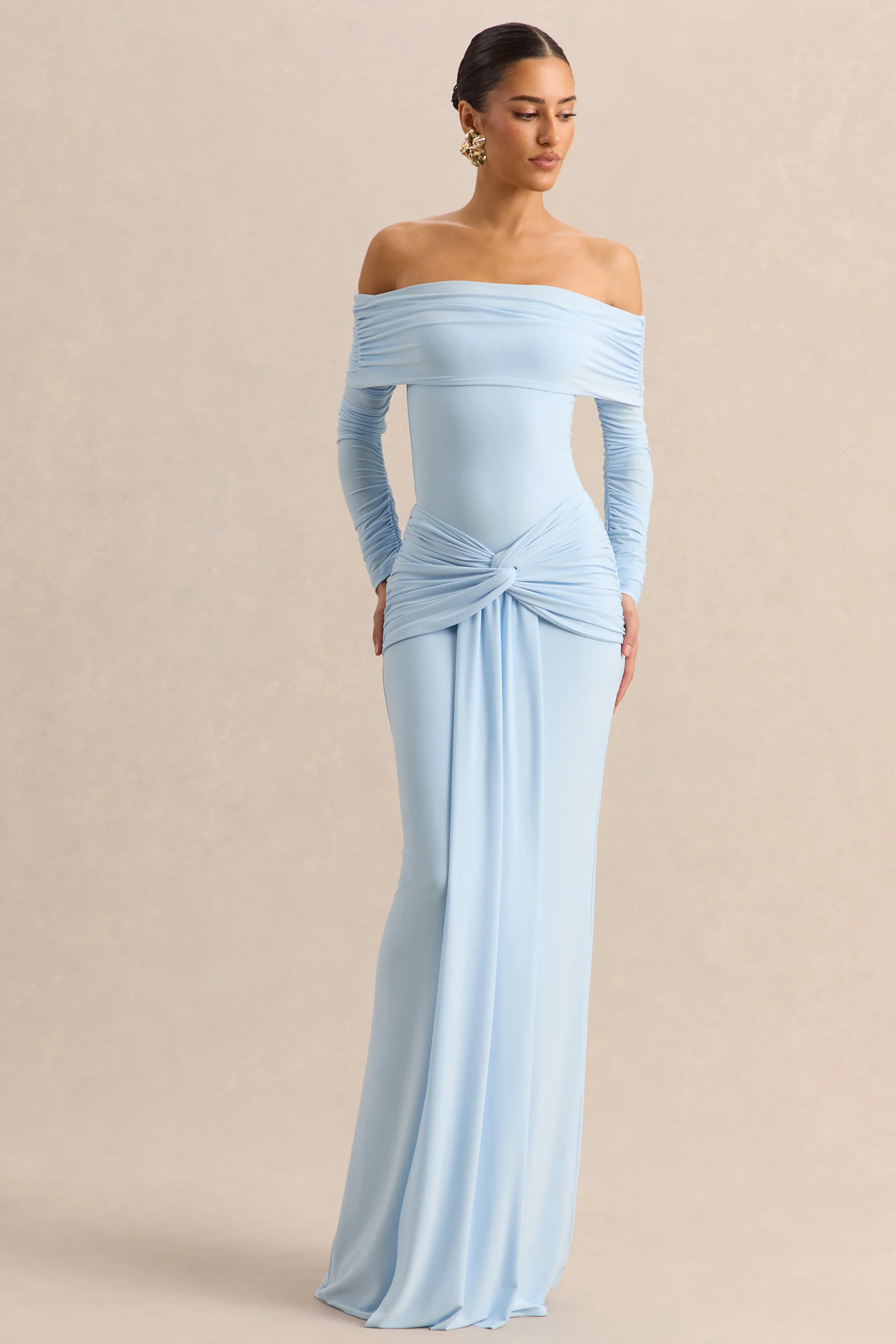 Flynne | Jupe longue portefeuille bleu avec ceinture sash