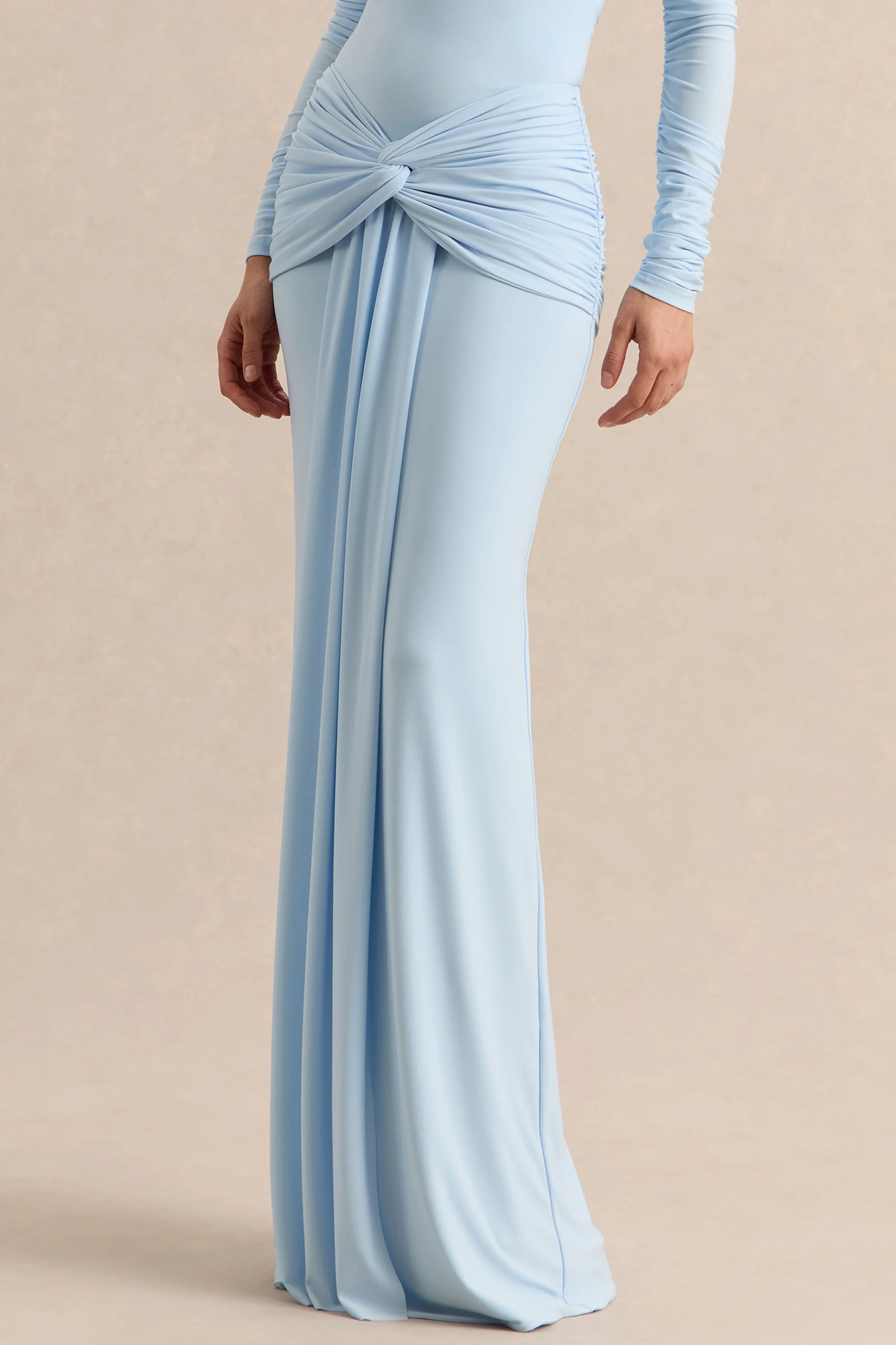 Flynne | Jupe longue portefeuille bleu avec ceinture sash - Image 2
