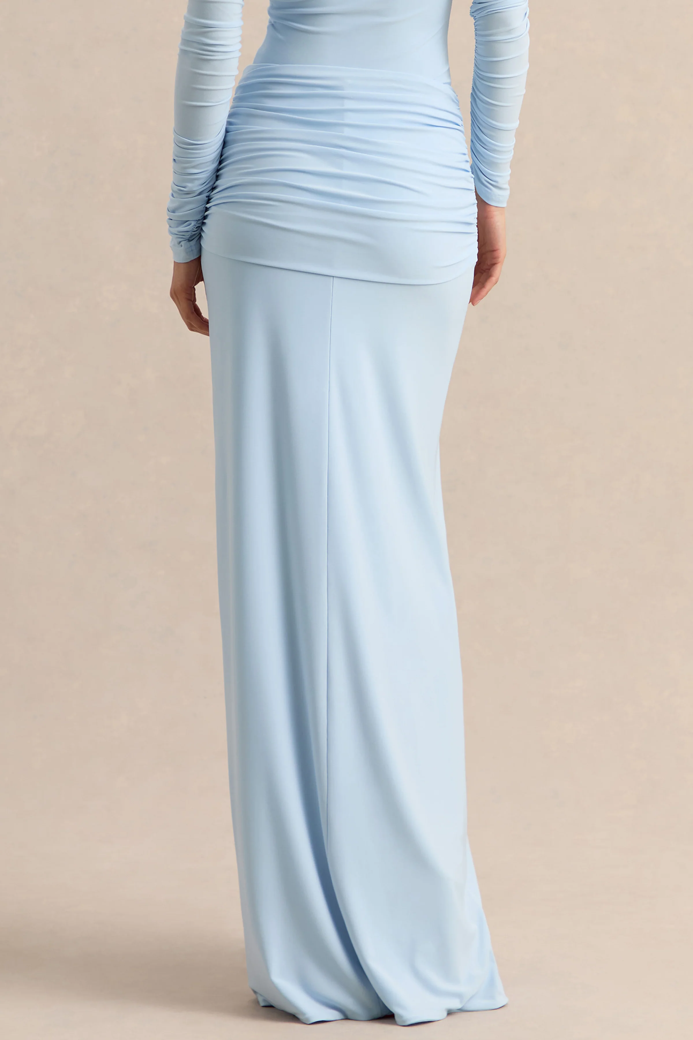 Flynne | Jupe longue portefeuille bleu avec ceinture sash - Image 3