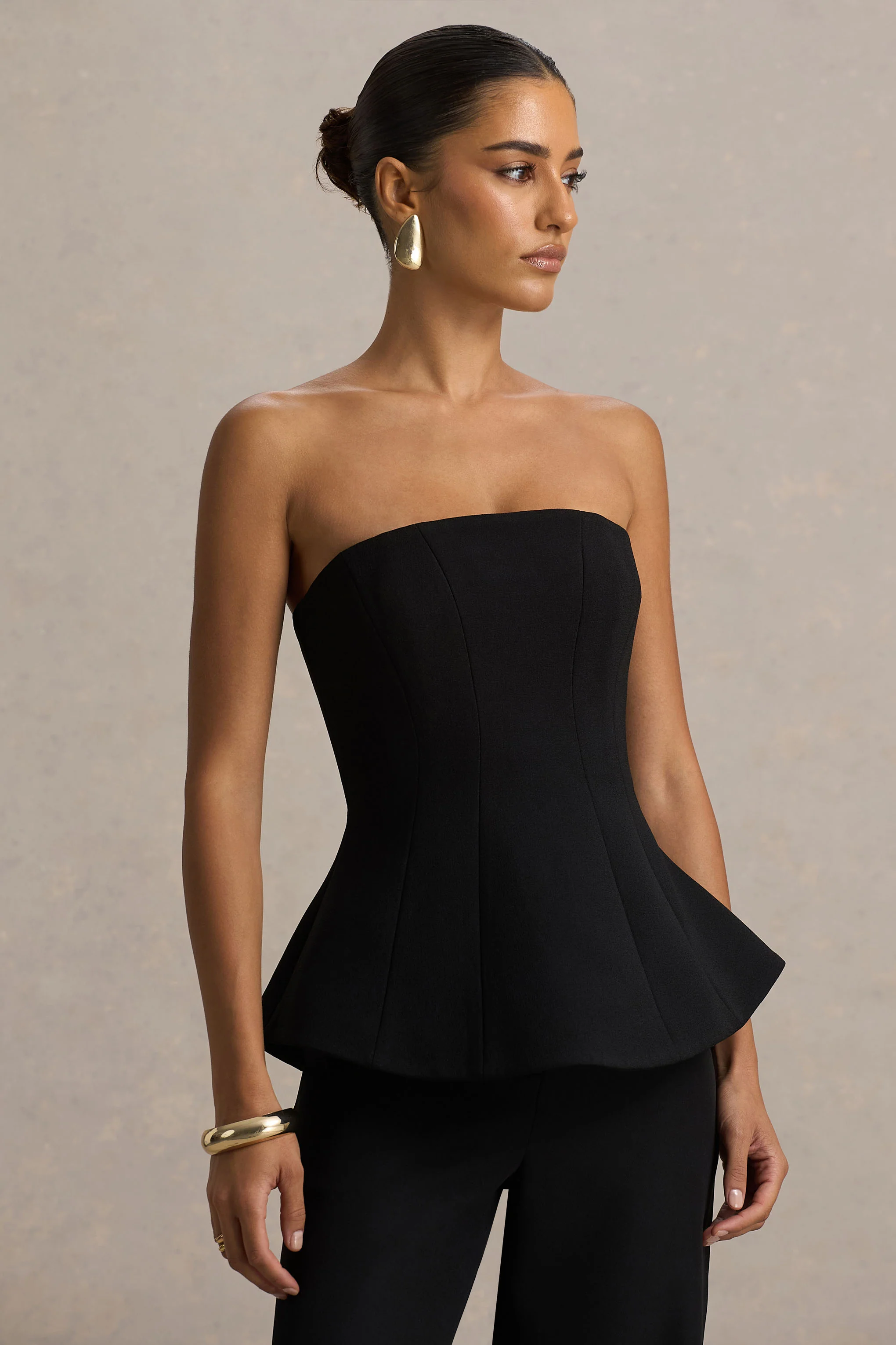 Gifted | Top noir à décolleté bandeau façon corset