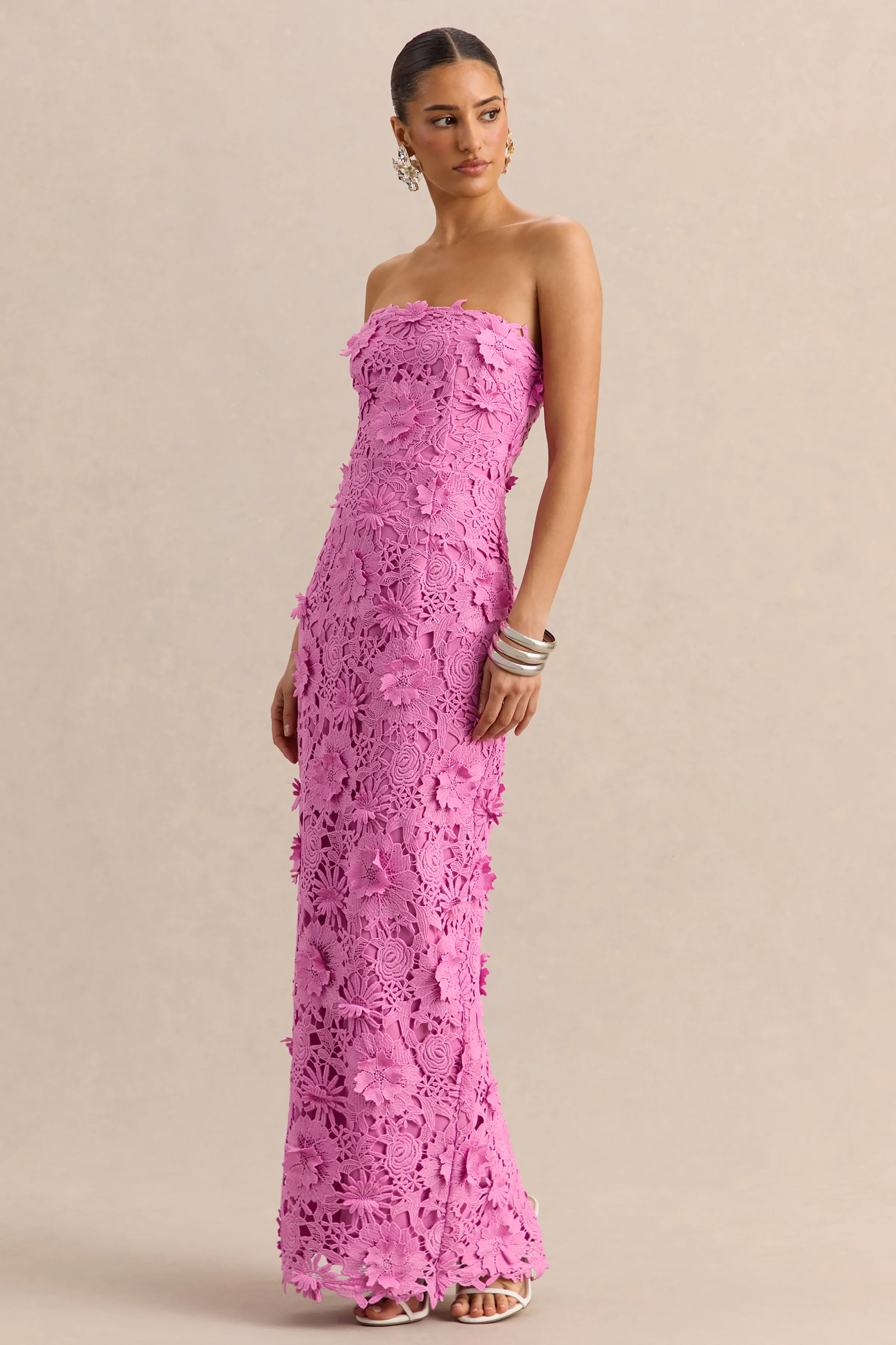 Gracie | Robe longue bandeau en dentelle rose - Image 4