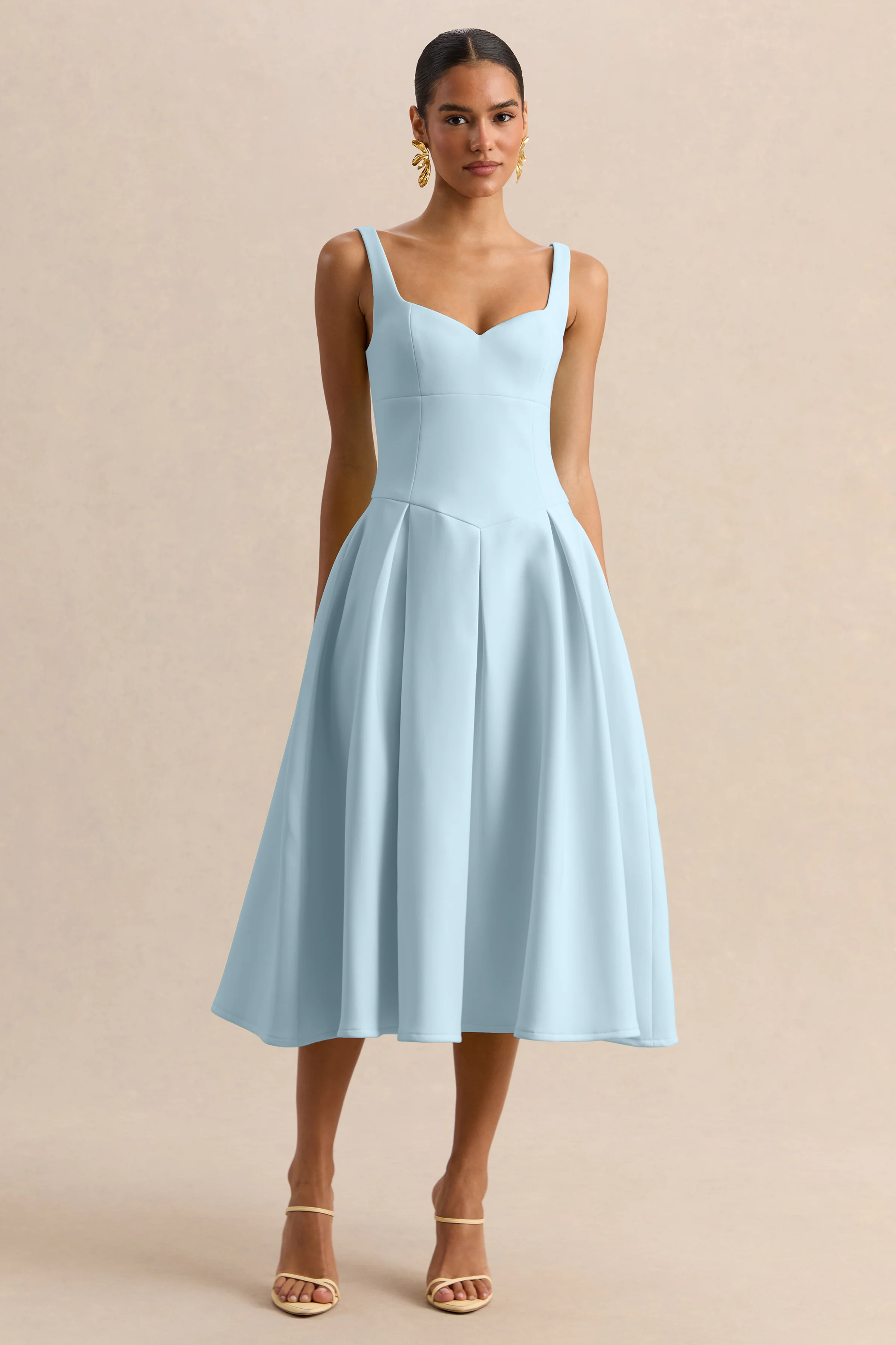 Greta | Robe mi-longue bleu poudré à décolleté cœur - Image 4