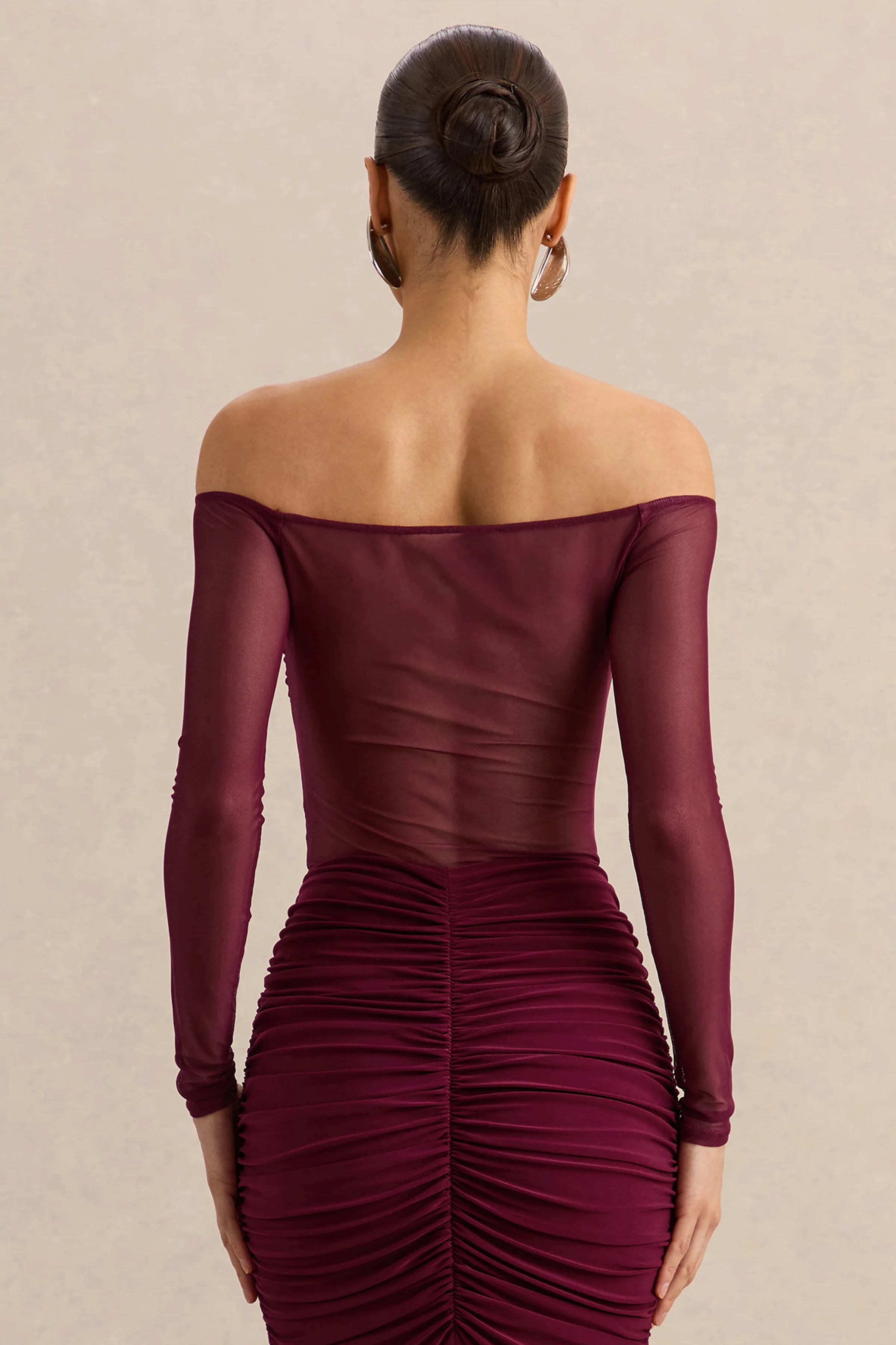 Maira | Body bordeaux en mesh à encolure Bardot - Image 2
