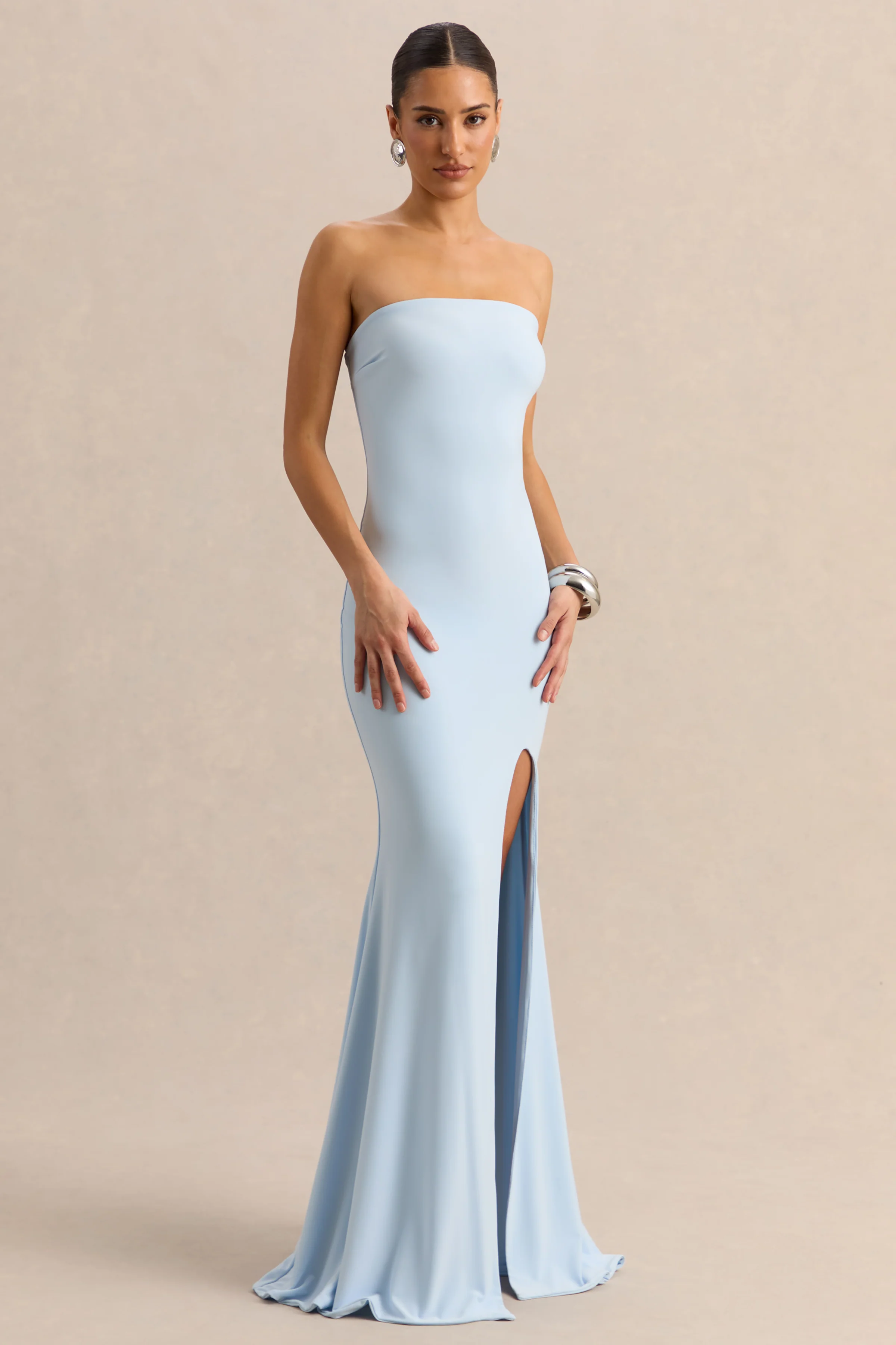 Melva | Robe longue bleu poudré à encolure bandeau - Image 4