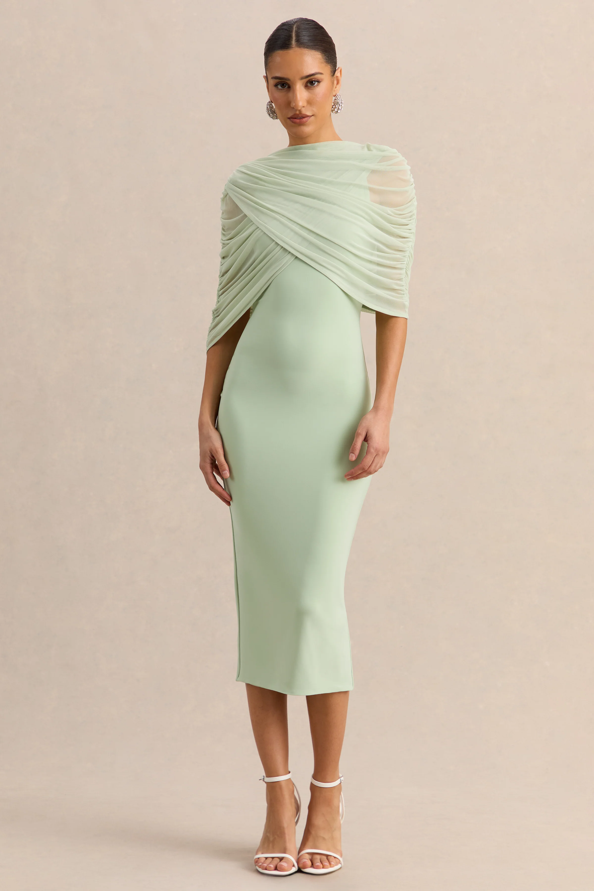 Mirana | Robe mi-longue menthe à encolure haute