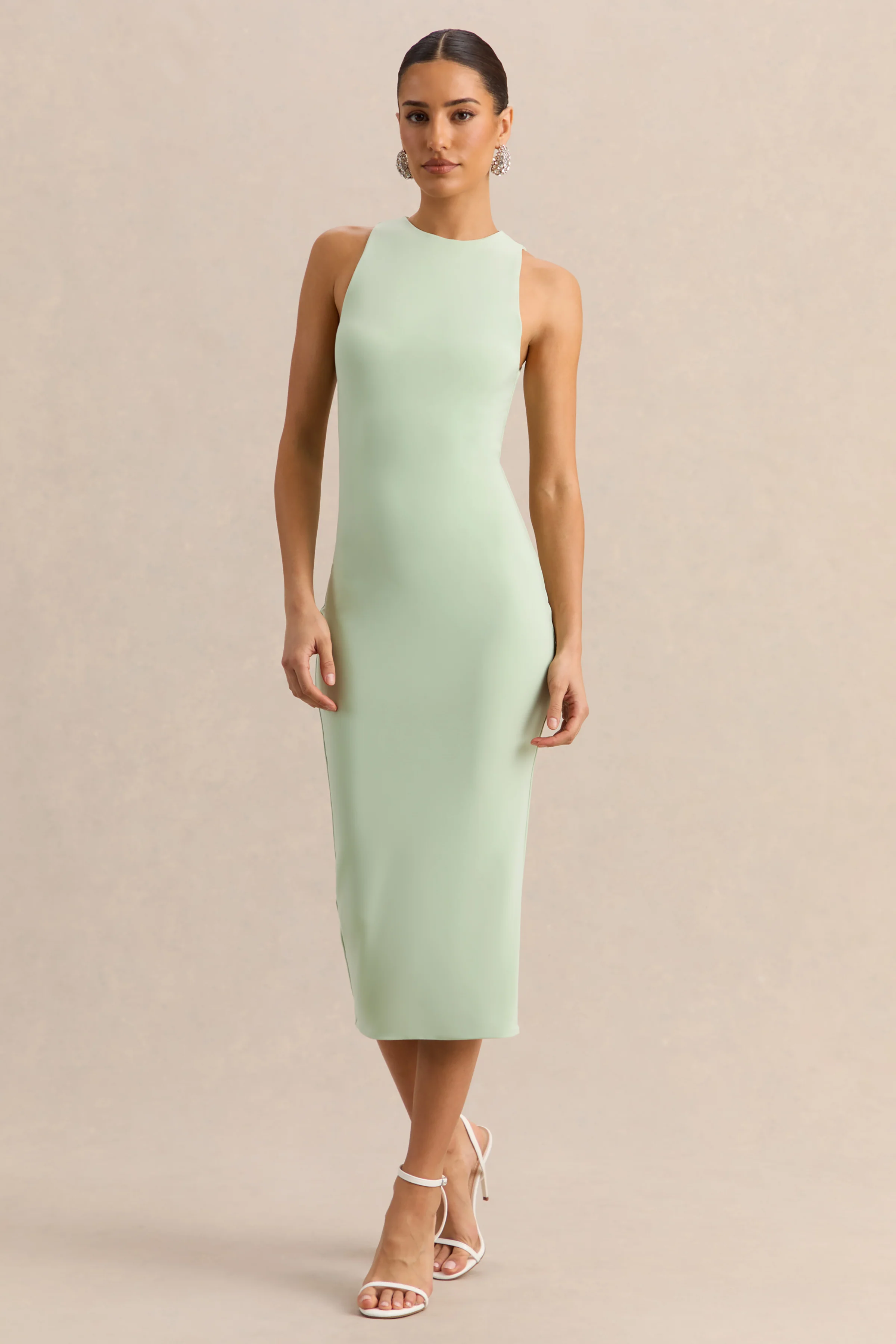Mirana | Robe mi-longue menthe à encolure haute - Image 6