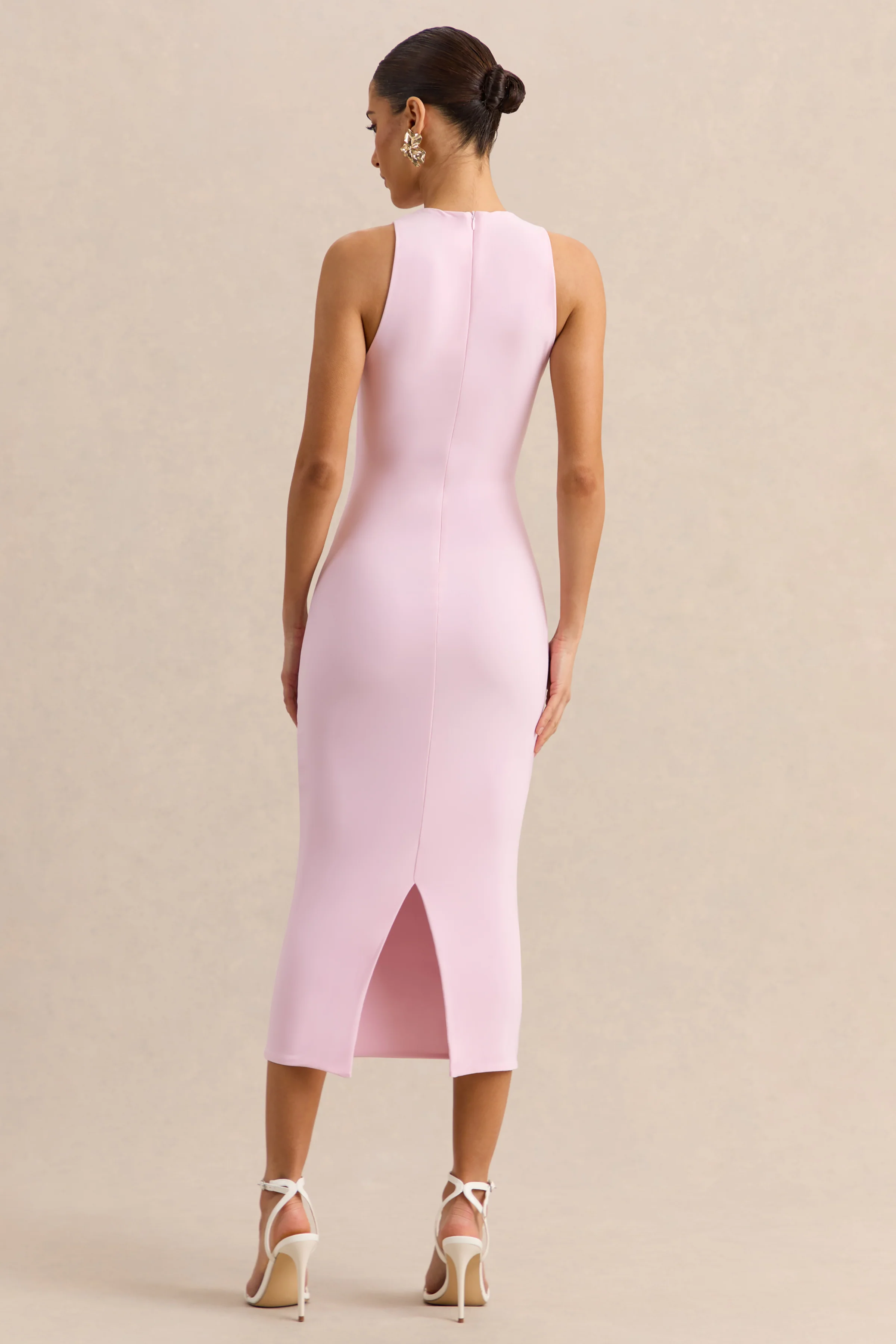 Mirana | Robe mi-longue rose clair à encolure haute - Image 2