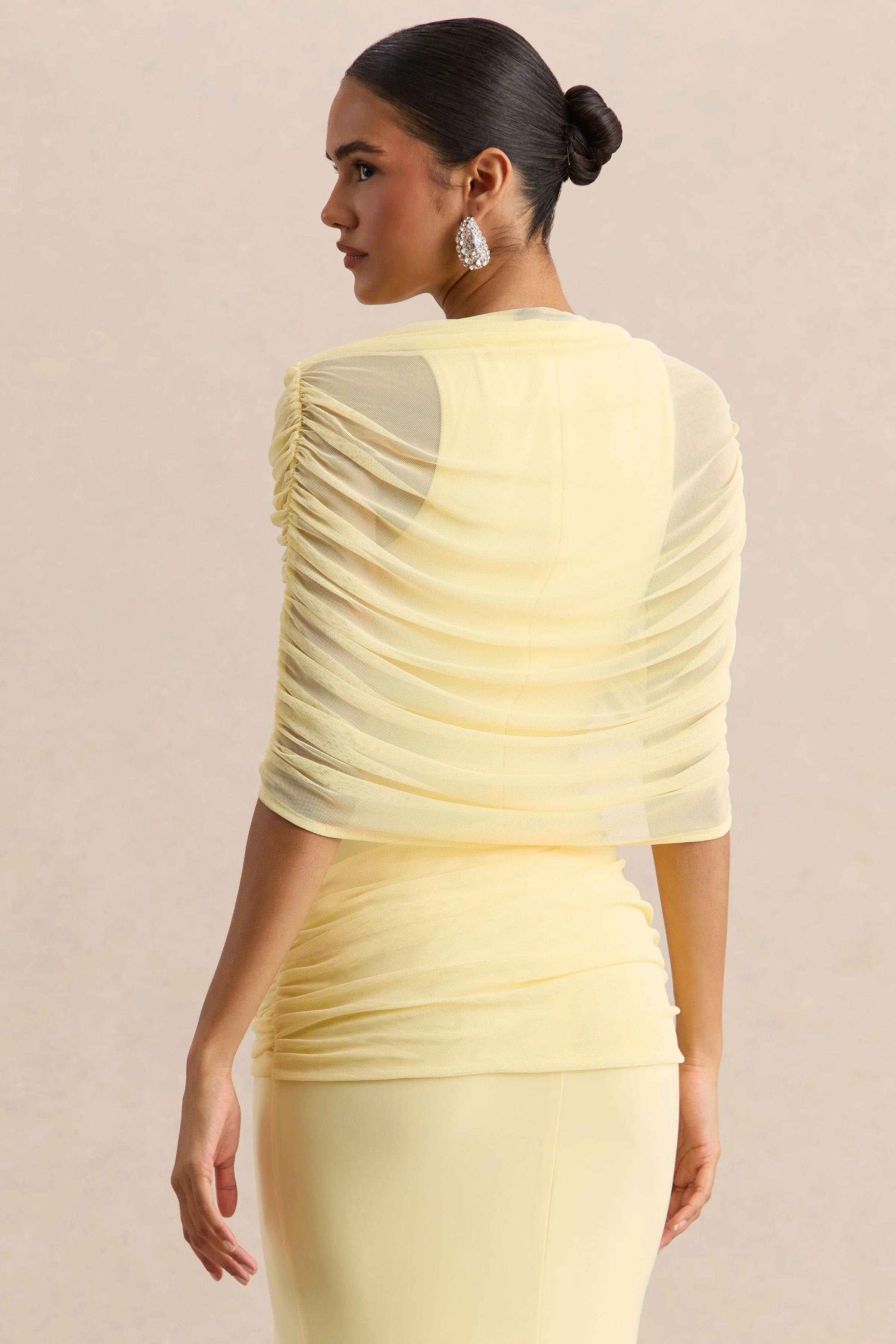 Mirene | Robe longue citron à encolure ronde avec détails froncés et ceinture fluide - Image 5