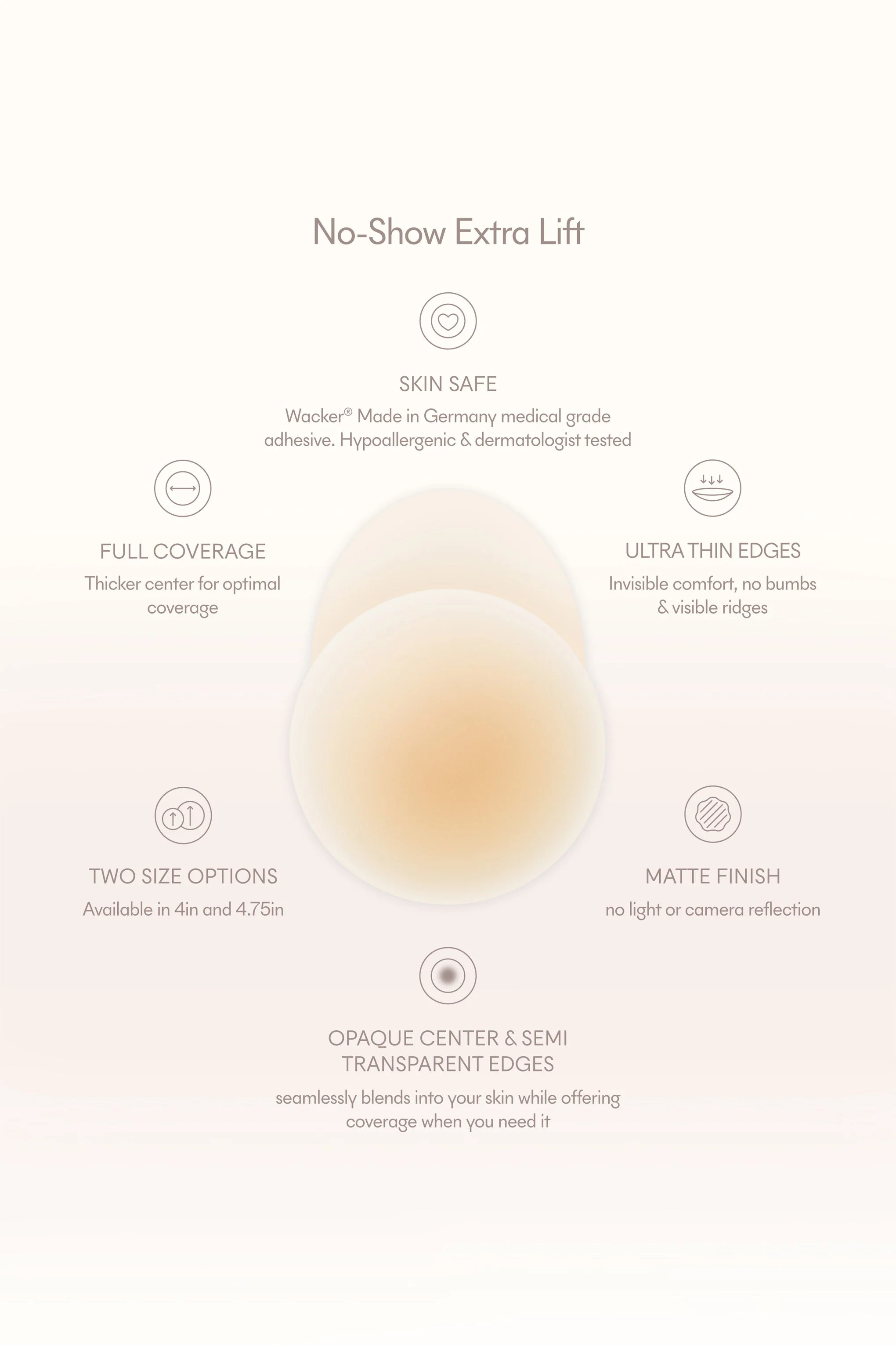No-Show Extra Lift | Couvre-tétons adhésifs réutilisables liftants 10 cm No.5 Tan doux - Image 7