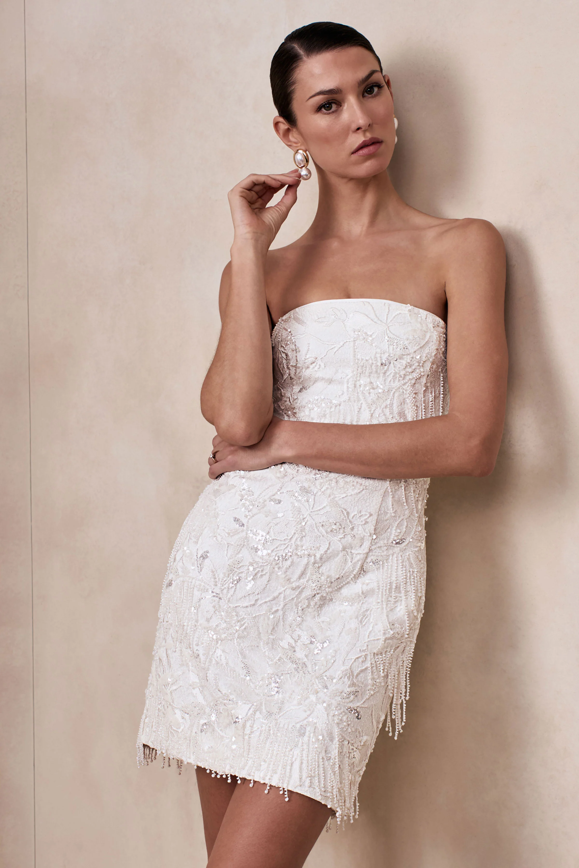 Paulina | Mini-robe bandeau blanche ornée - Image 5