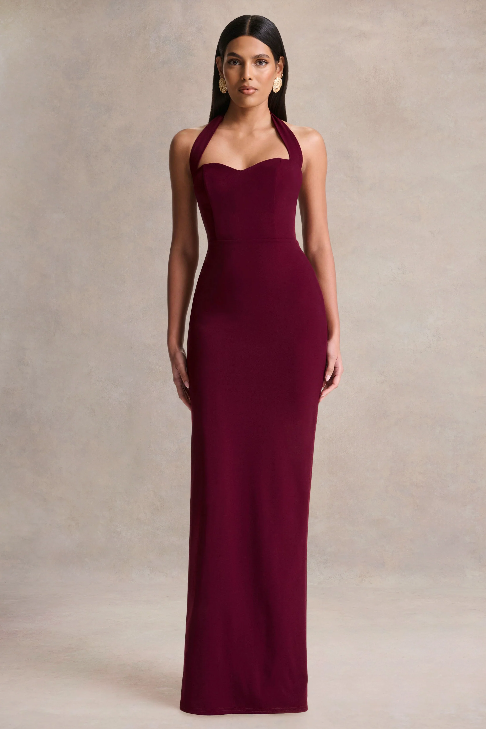 Robyn | Robe longue bordeaux à encolure cœur