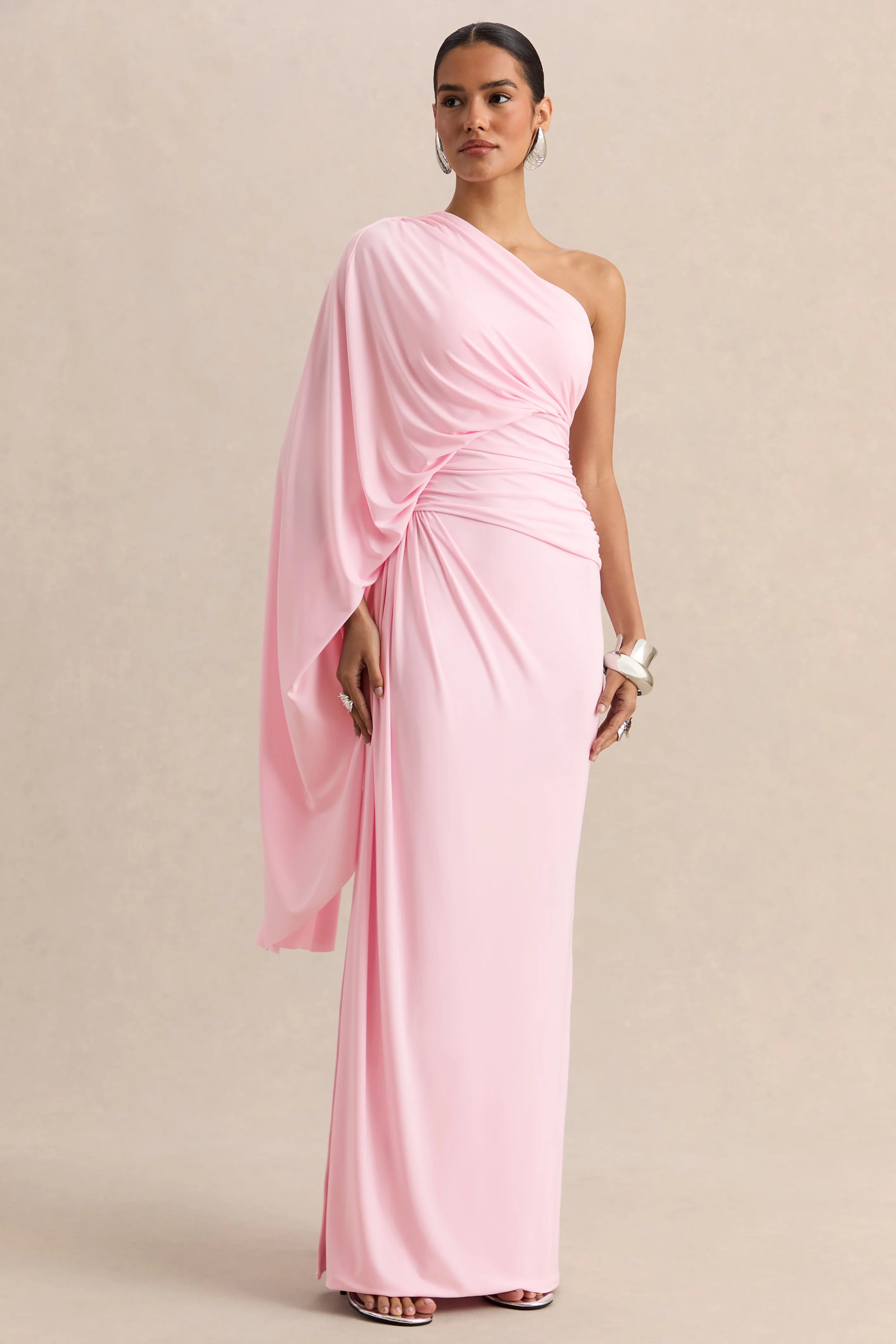 Sabella | Robe longue rose à encolure asymétrique - Image 5