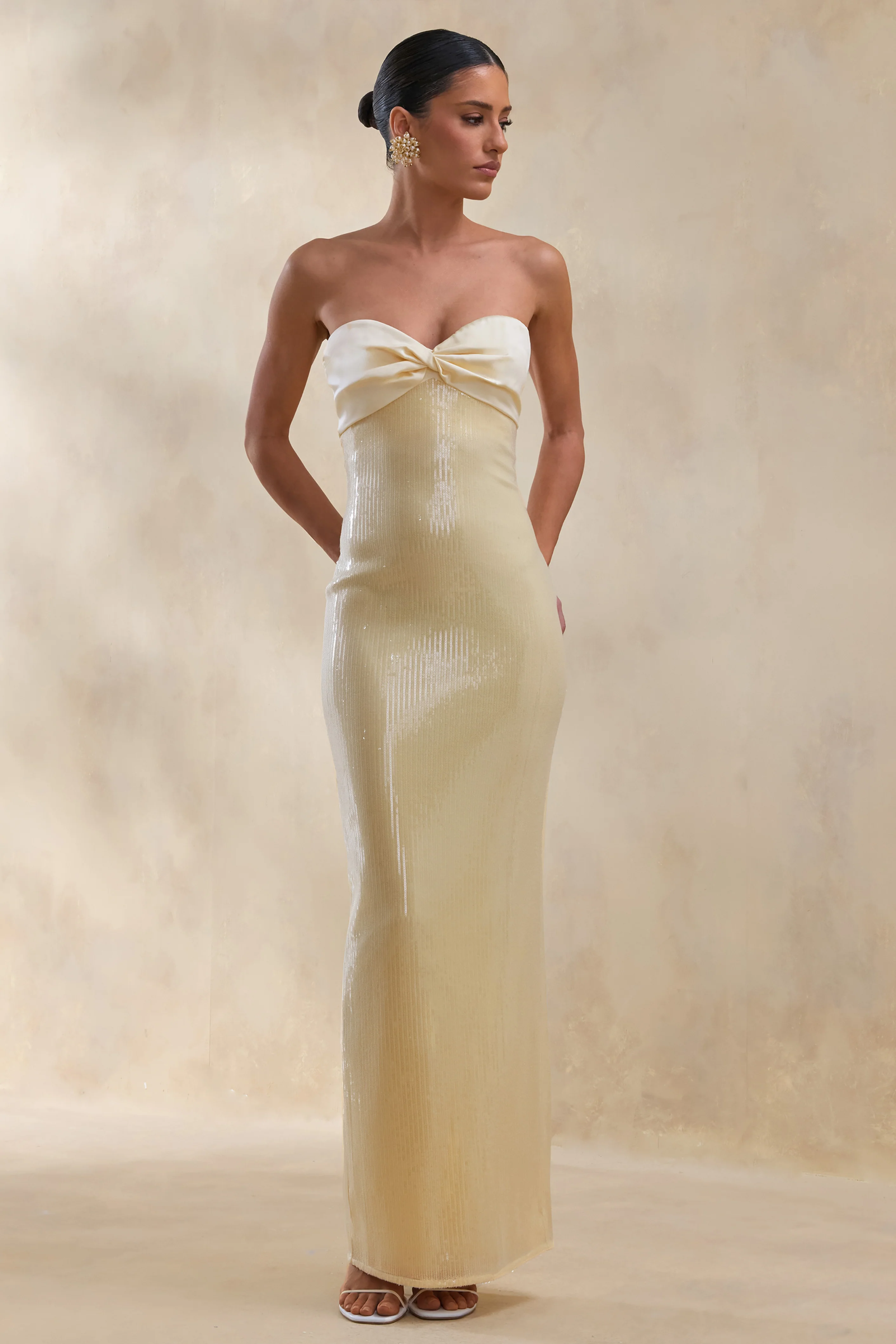 Stephanie | Robe longue bandeau citron avec foulard - Image 4