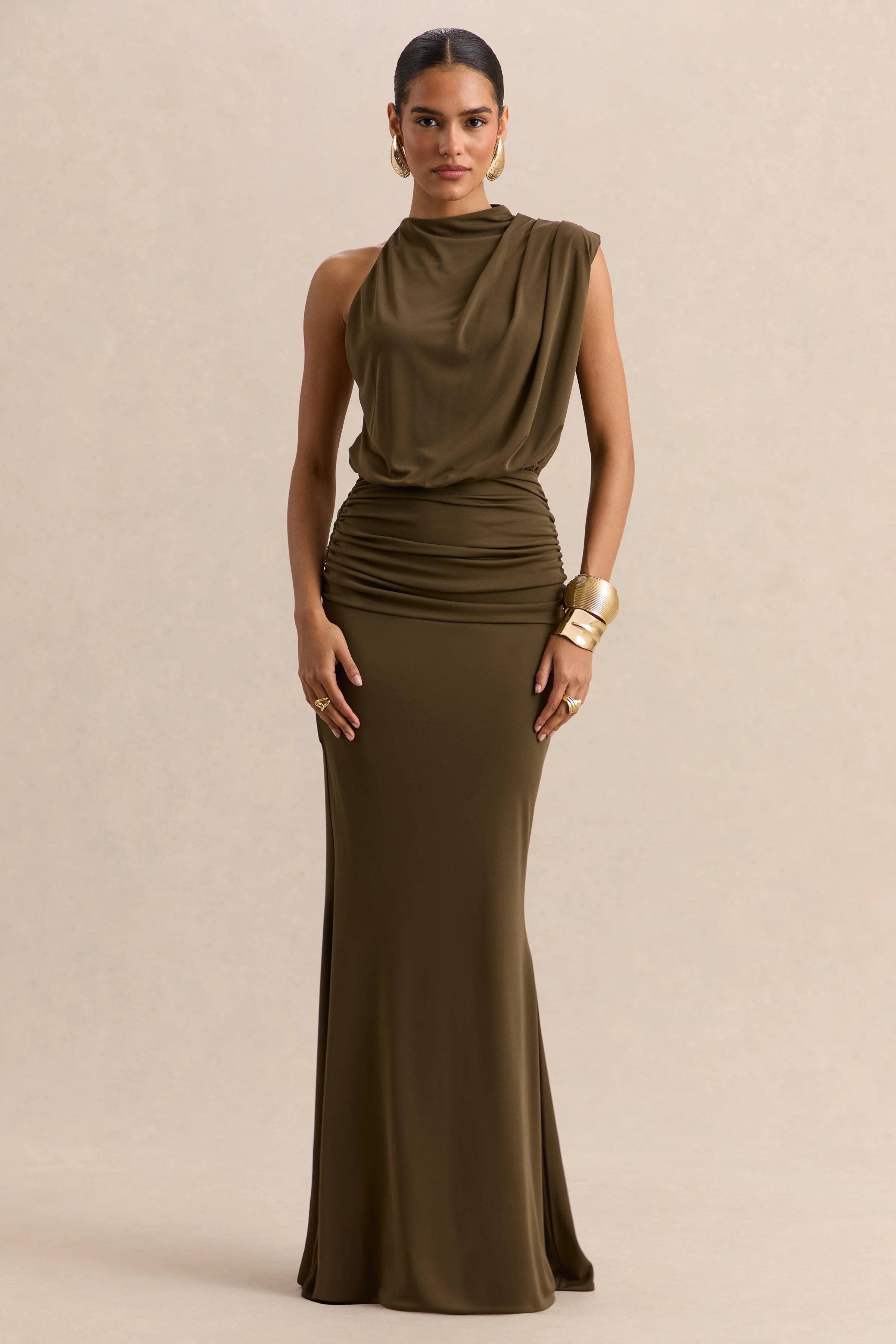 Umaira | Robe longue kaki à encolure haute