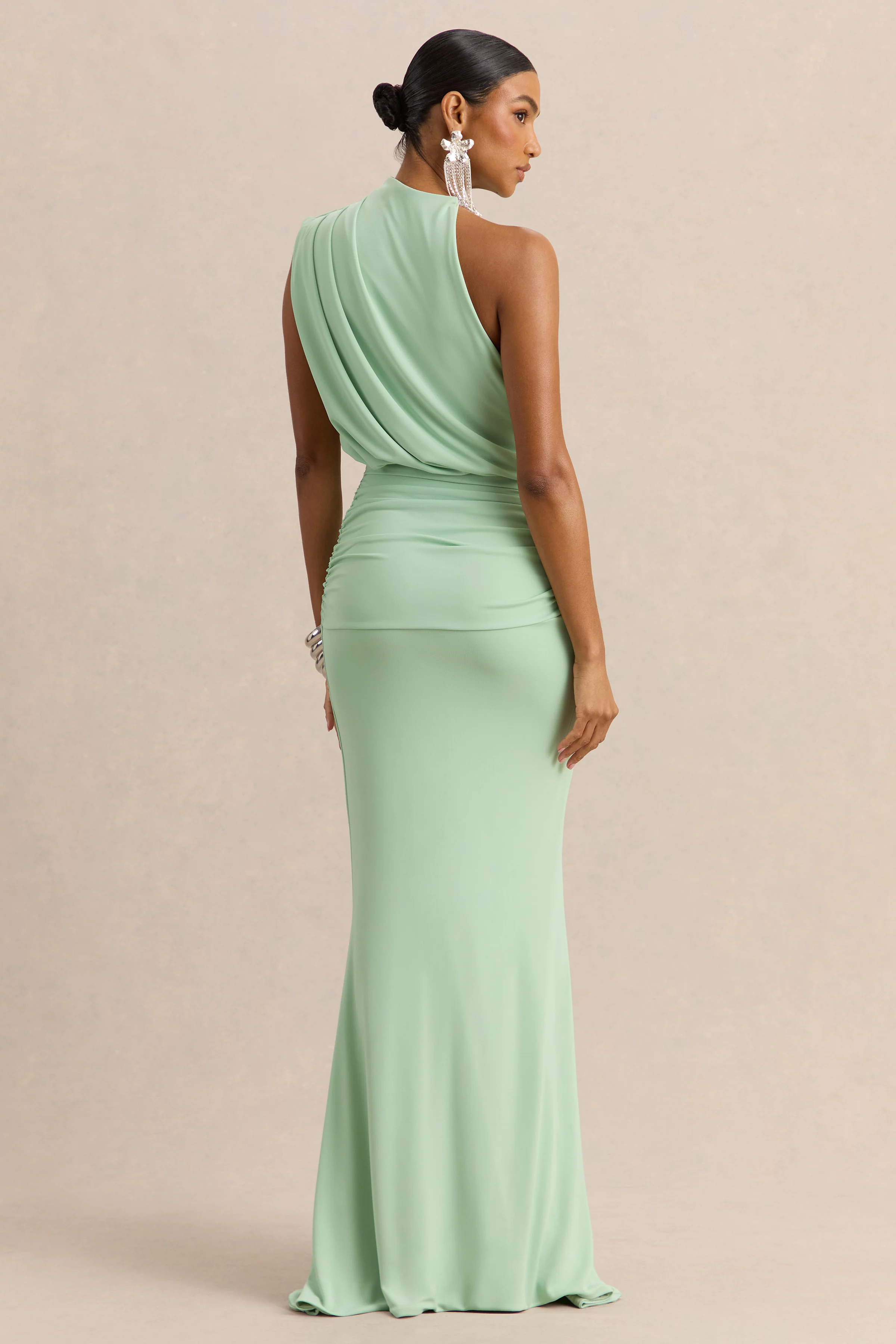 Umaira | Robe longue menthe à encolure montante - Image 2