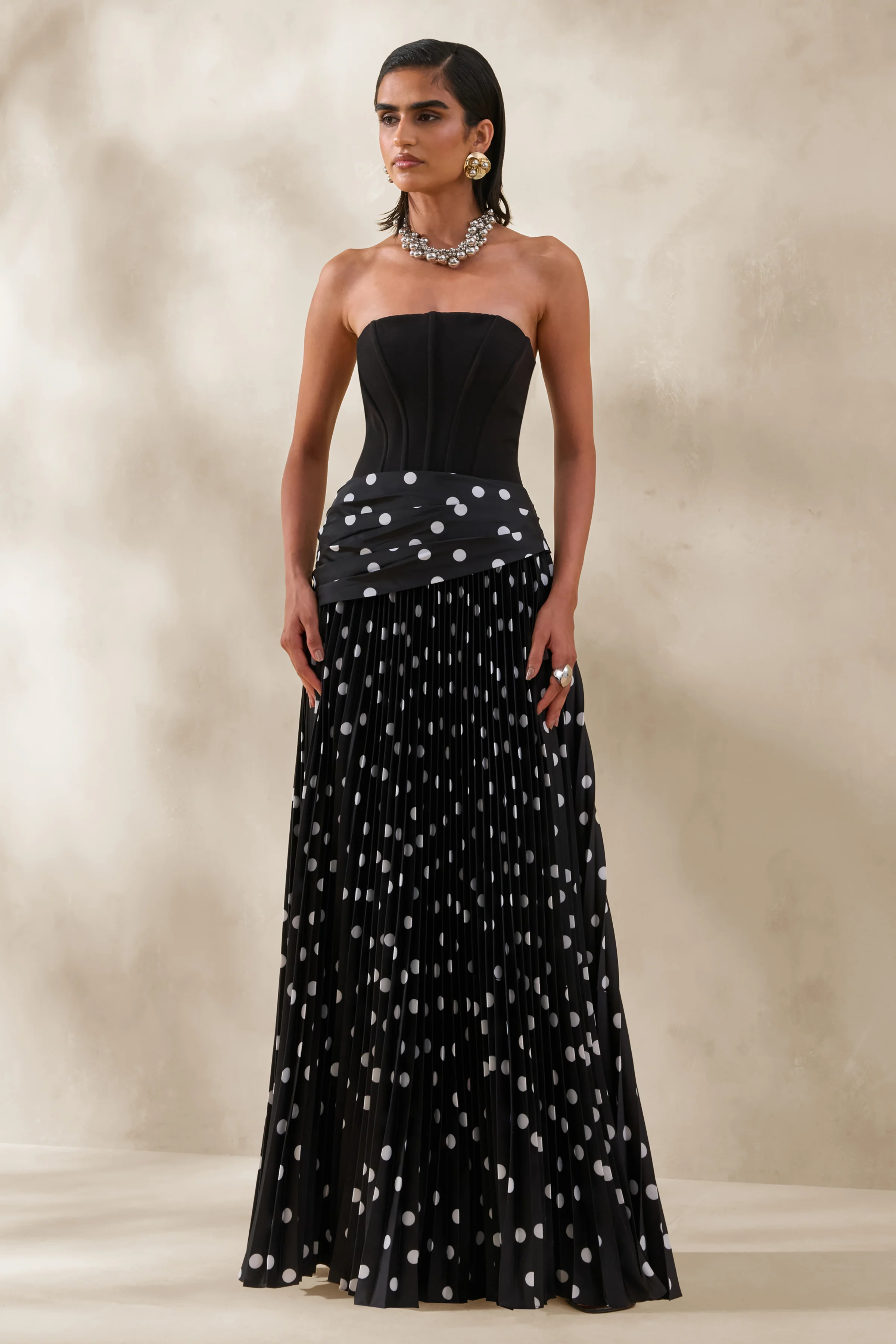 Valerisse | Robe longue bandeau noire et blanche à pois
