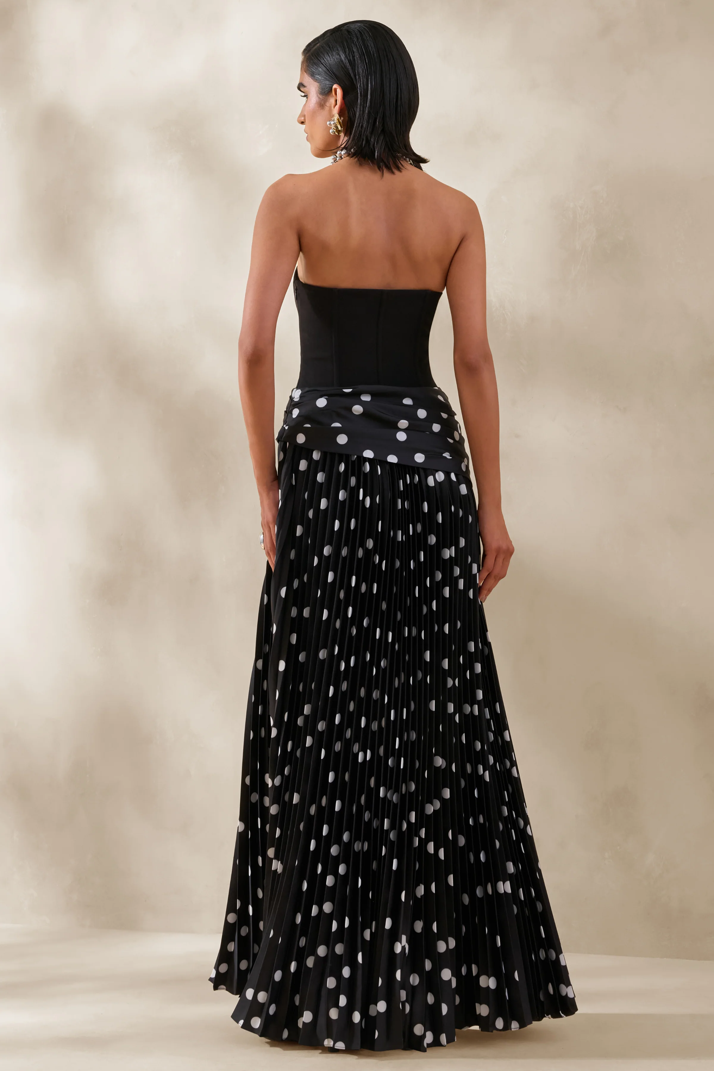 Valerisse | Robe longue bandeau noire et blanche à pois - Image 2