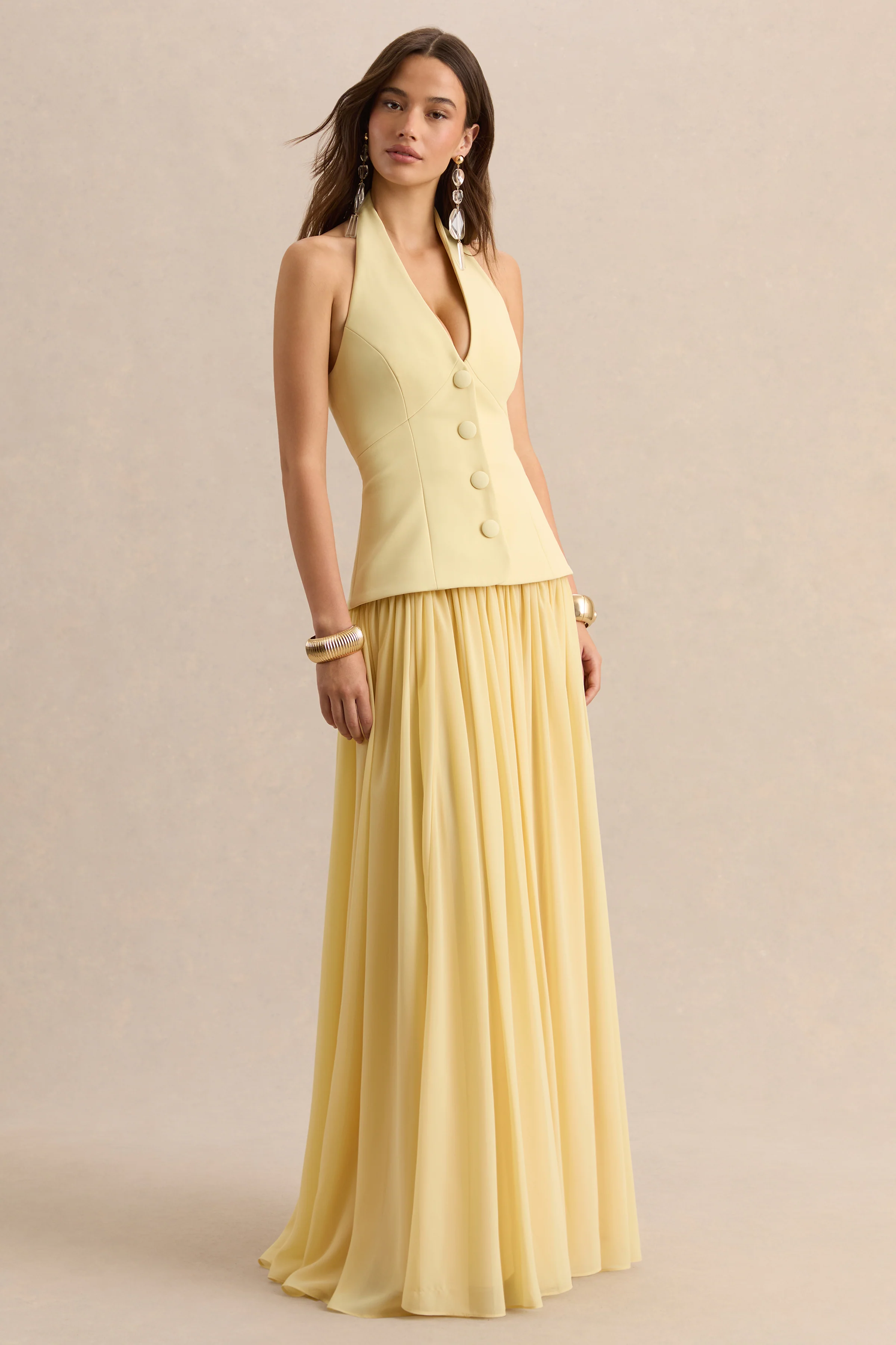 Zarina | Robe longue citron à décolleté plongeant - Image 5