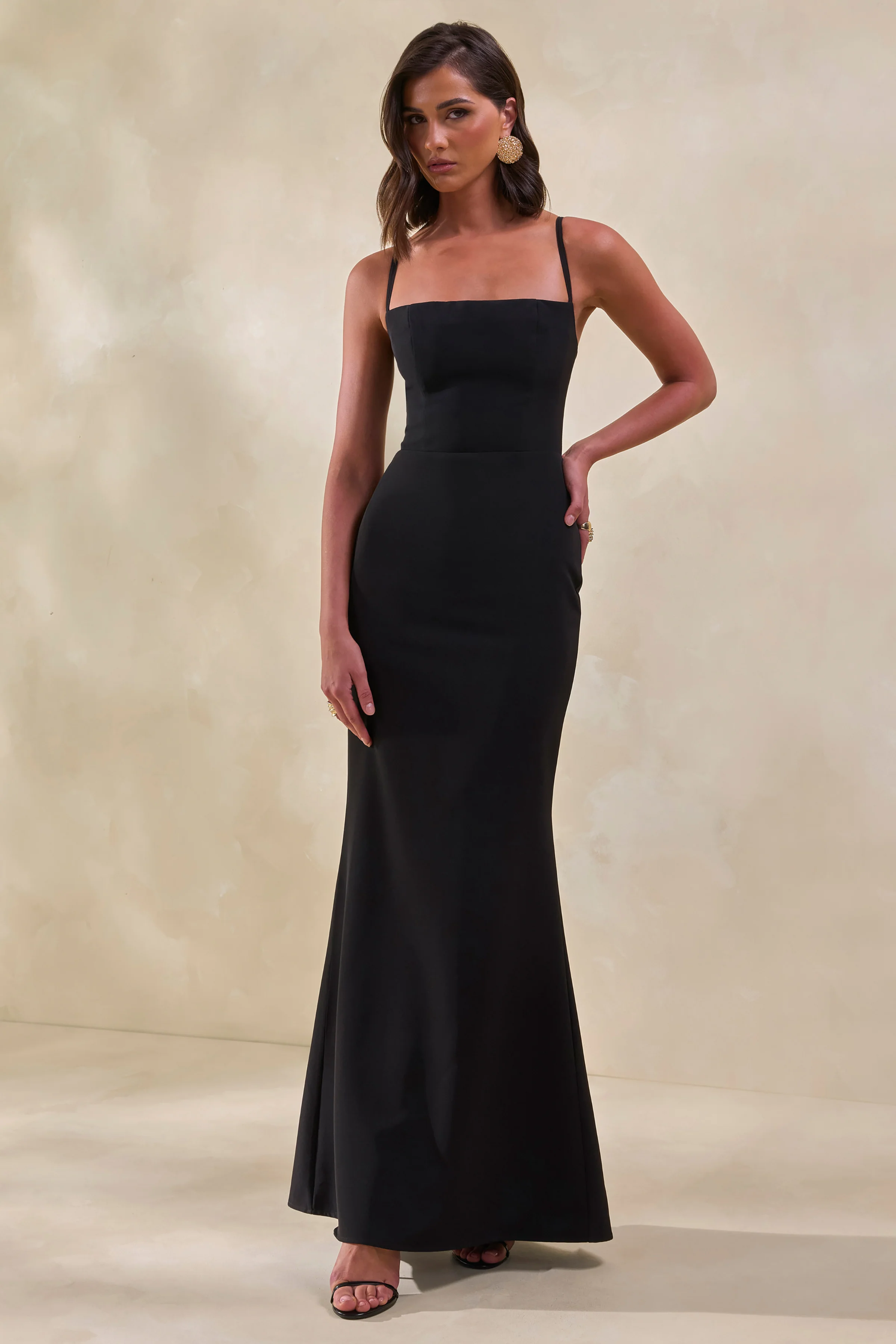 Zavira | Robe longue noire à encolure carrée - Image 5